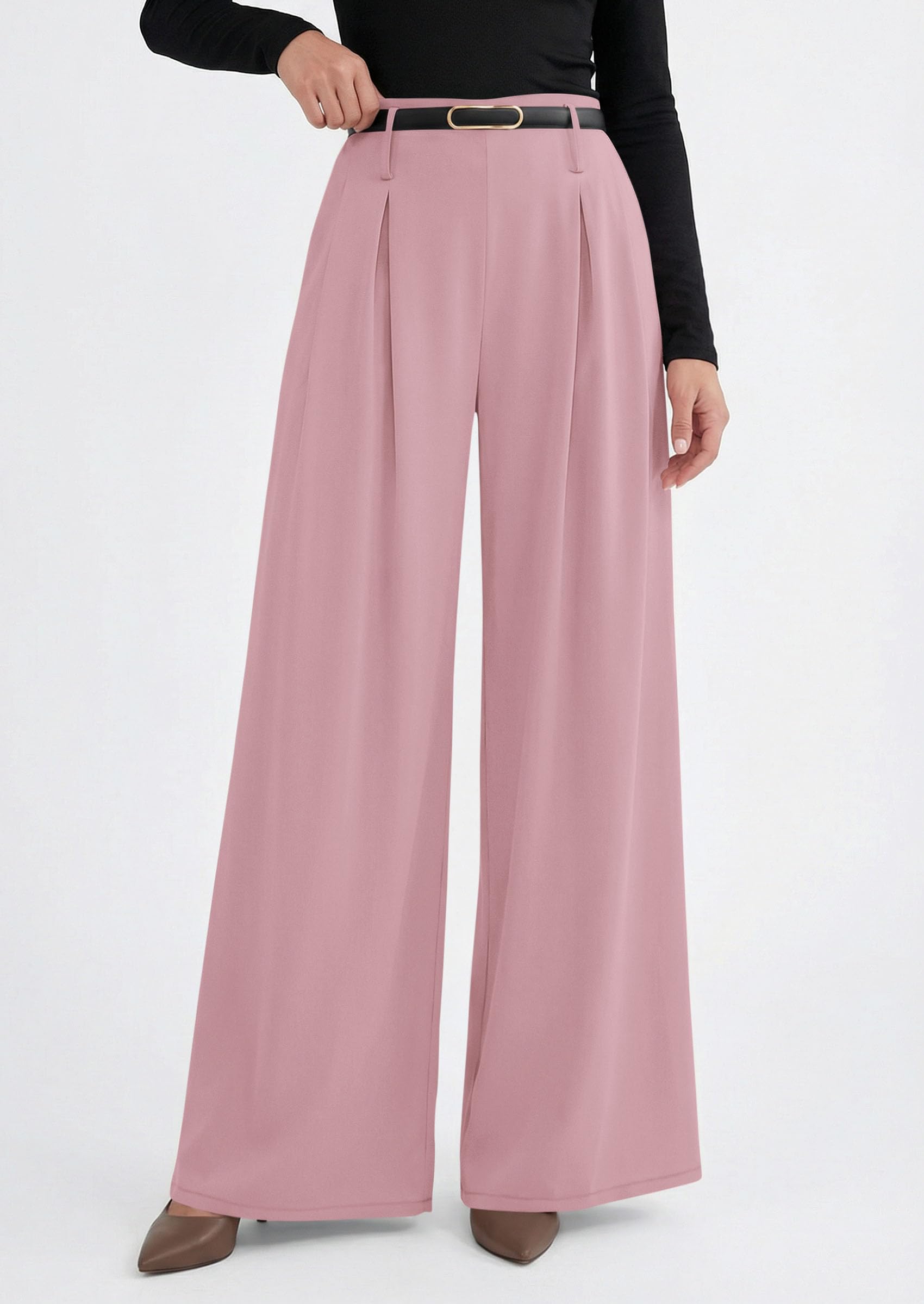Womens Wide Leg Dress Pants Flowy Trousers,Pink,S