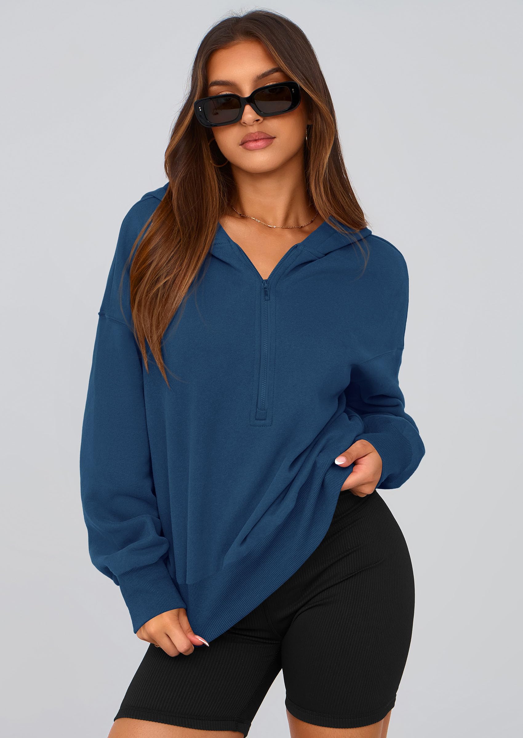 Women's Fall Half Zip Cropped Hoodie Sweatshirt