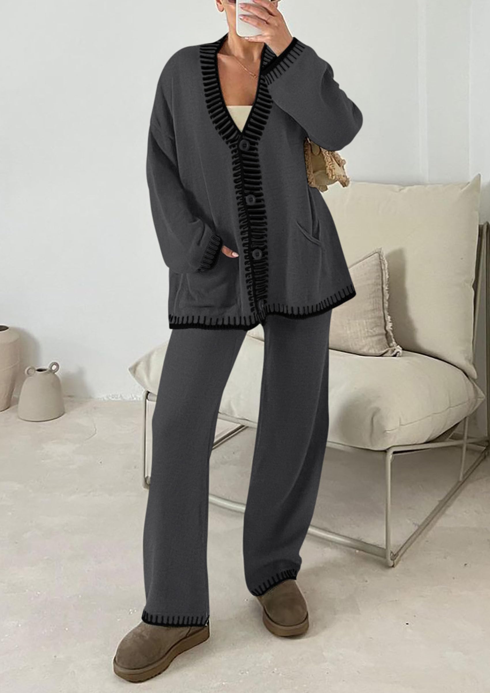Women's Fall 2 Piece Matching Cozy Knit Sweater Lounge Sets