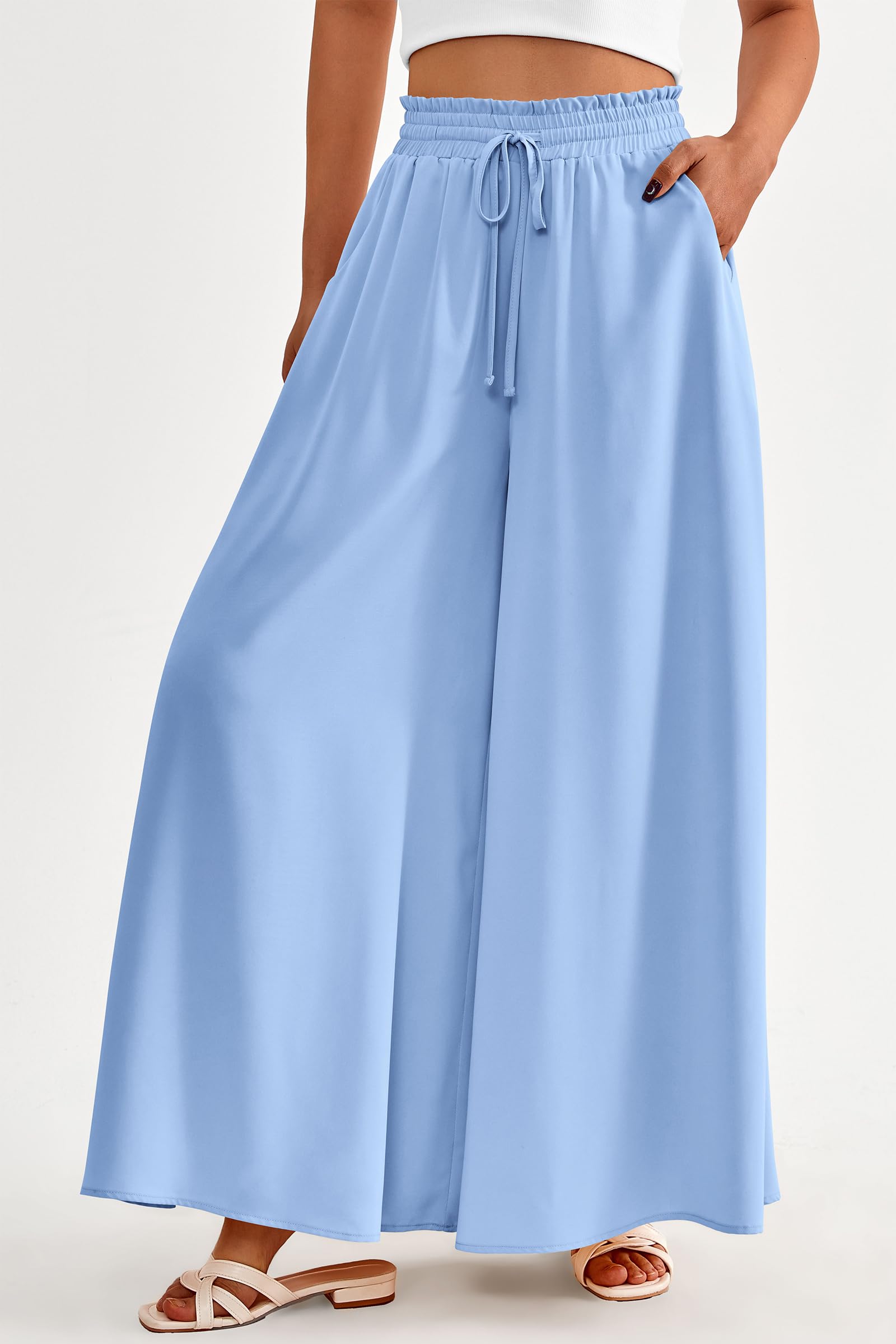 Summer Wide Leg Palazzo Pants for Women Casual,Blue,S