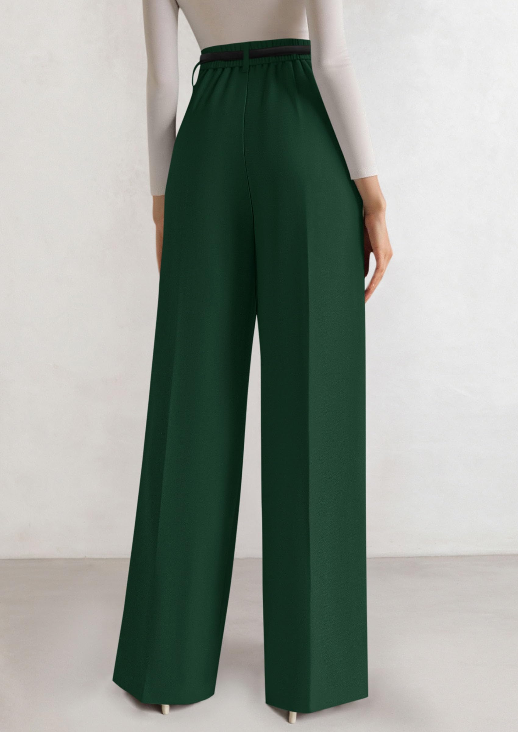 Women's Tailored Wide Leg Work Dress Pants,Dark Green,S