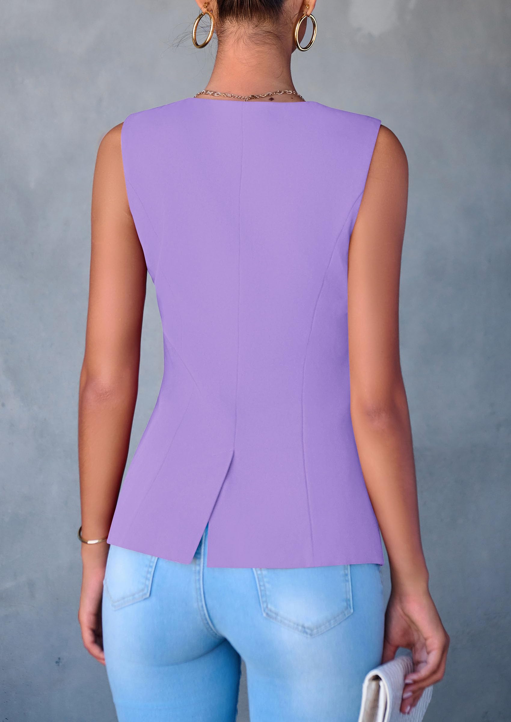 Women Tailored Suit Vest Business Casual Tops, Light Purple,S