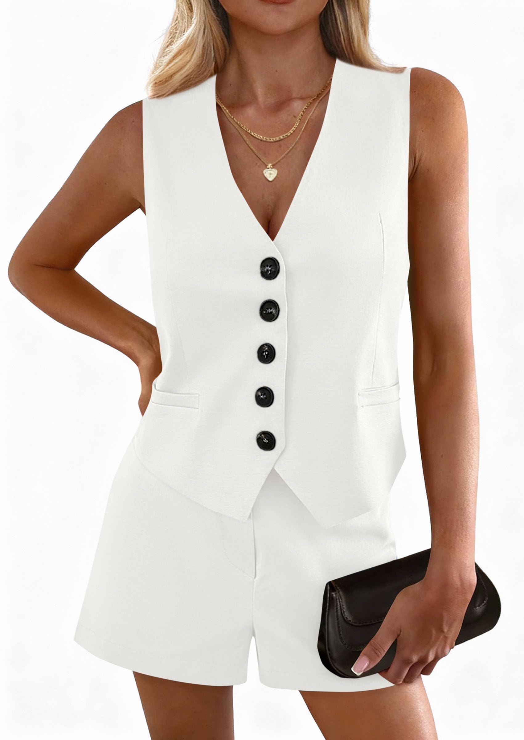 Women's 2 Piece Sets Summer Matching Clothing,White,XS