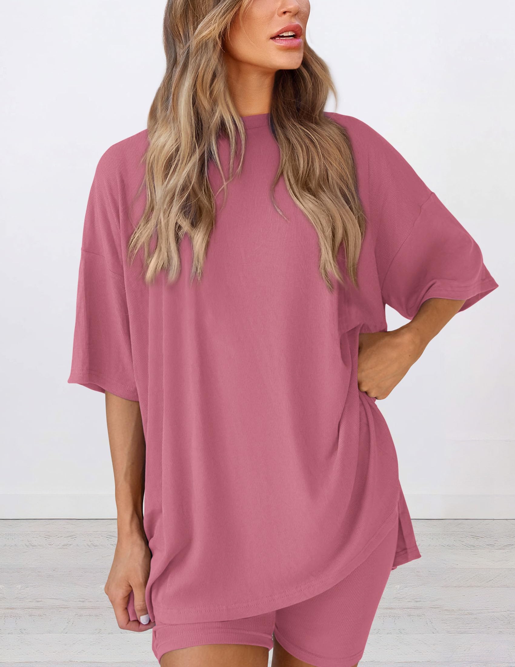 Women 2 Piece Lounge Set Airport Travel Outfit, Pink,S