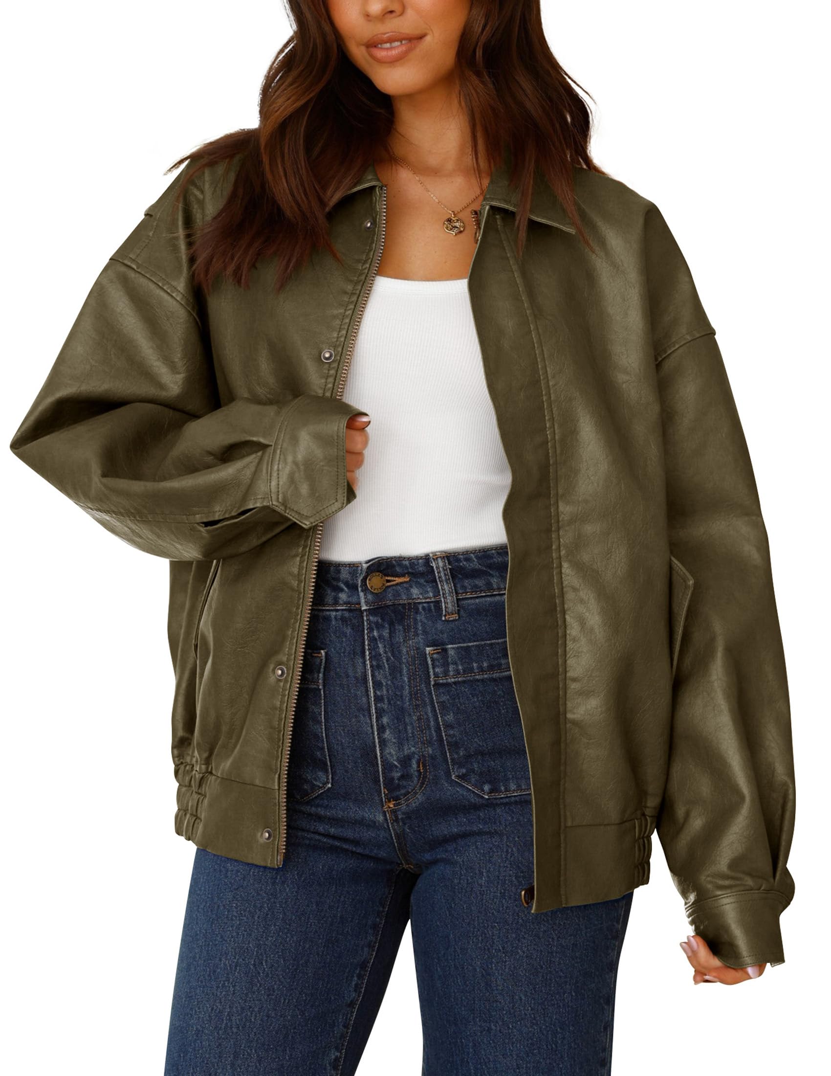 Women's Faux Leather Motorcycle Jackets(Army Green,X-Small)