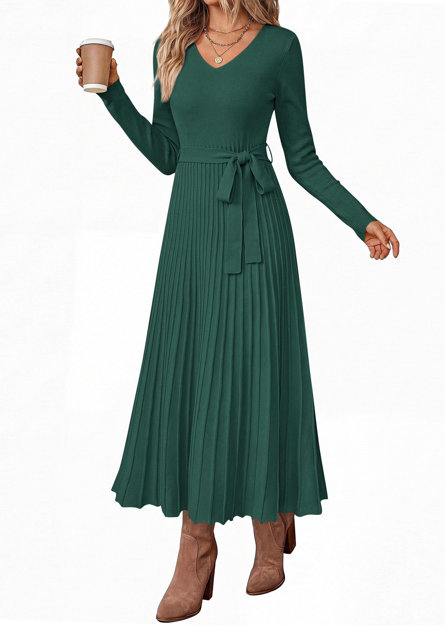 Womens Fall Maxi Long Sleeve Sweater Dress,Dark Green,M