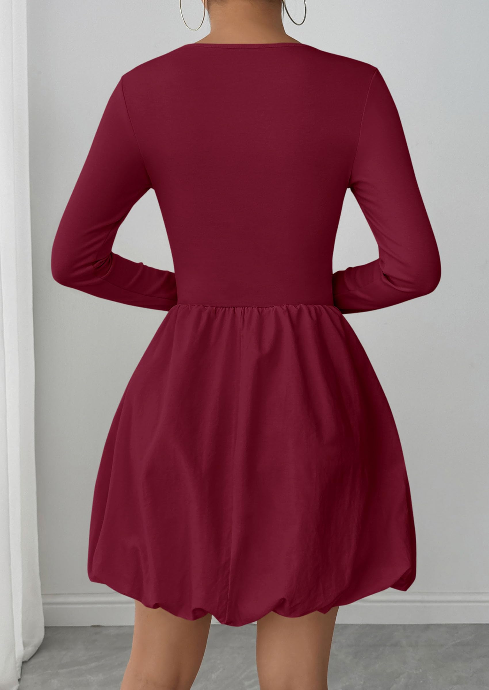 Fall Dresses for Women 2026 Bubble Mini Dress,Wine Red,S
