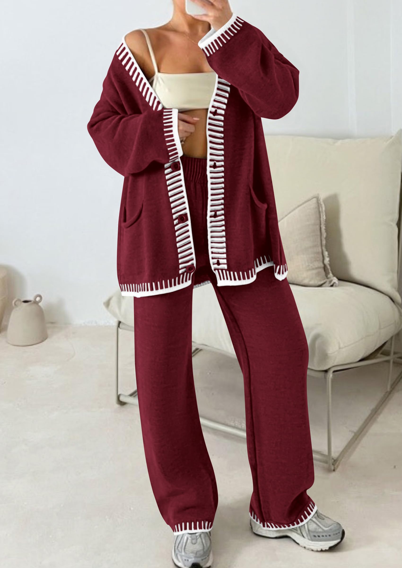 Women's Fall 2 Piece Matching Cozy Knit Sweater Lounge Sets
