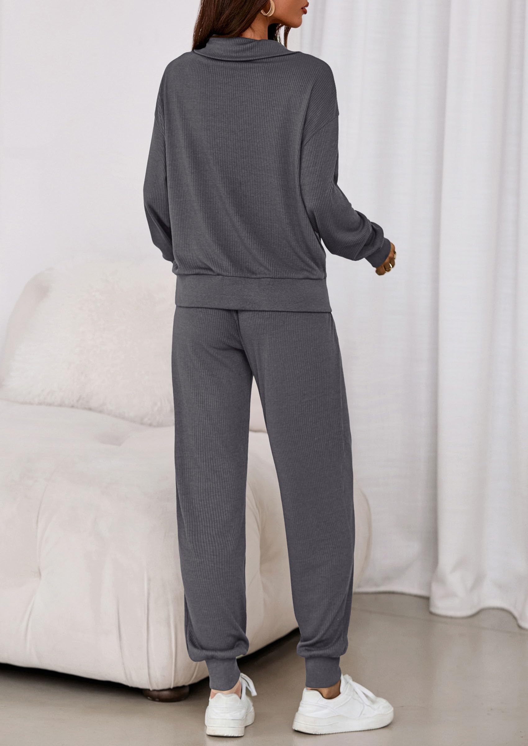 Airport Travel Outfit Women Ribbed Knit Matching Lounge Sets