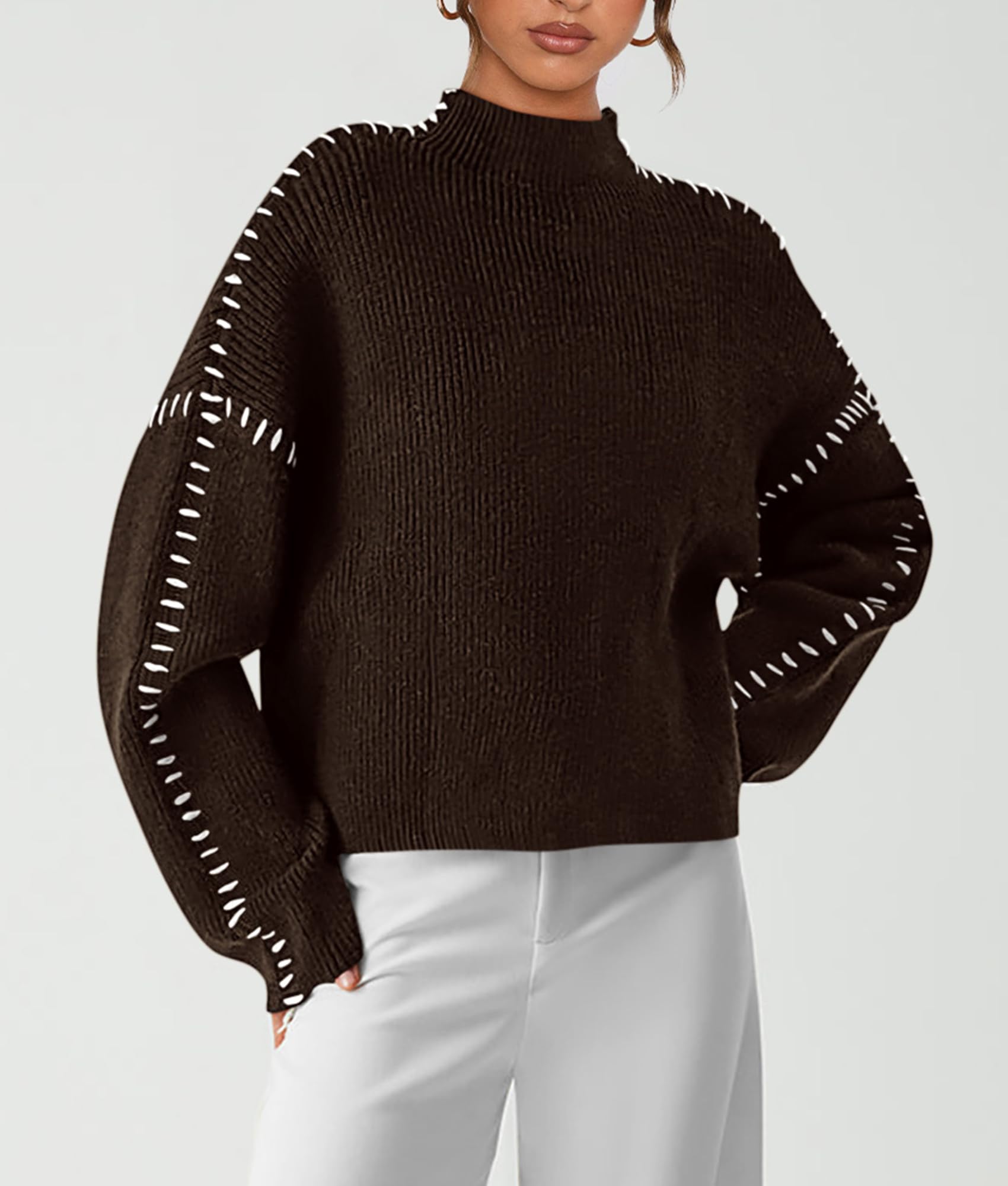 Womens Chunky Knit Oversized Pullover Sweaters,Coffee,S