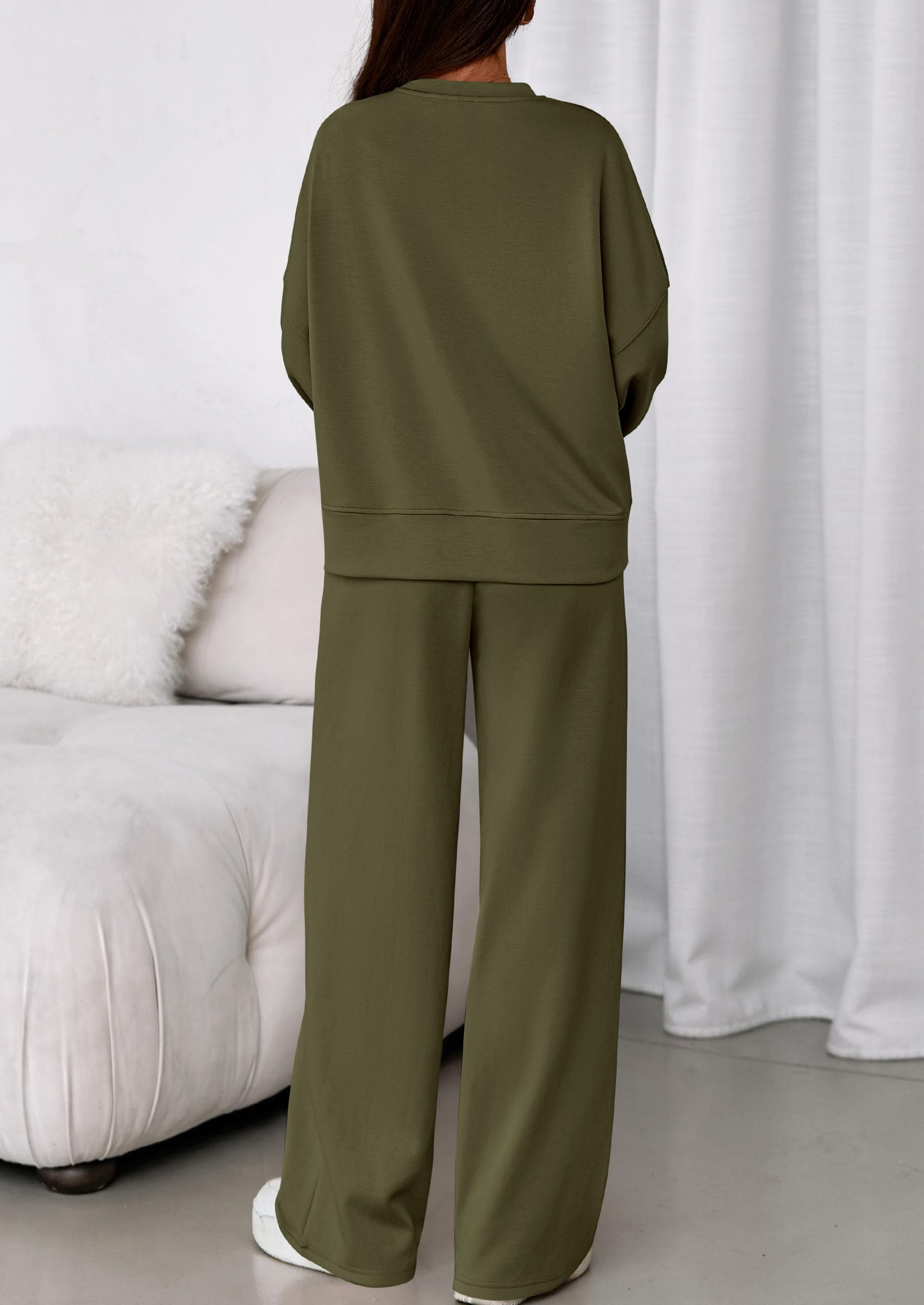 Womens Long Sleeve Sweatshirt 2 Piece Sets,Army Green,S