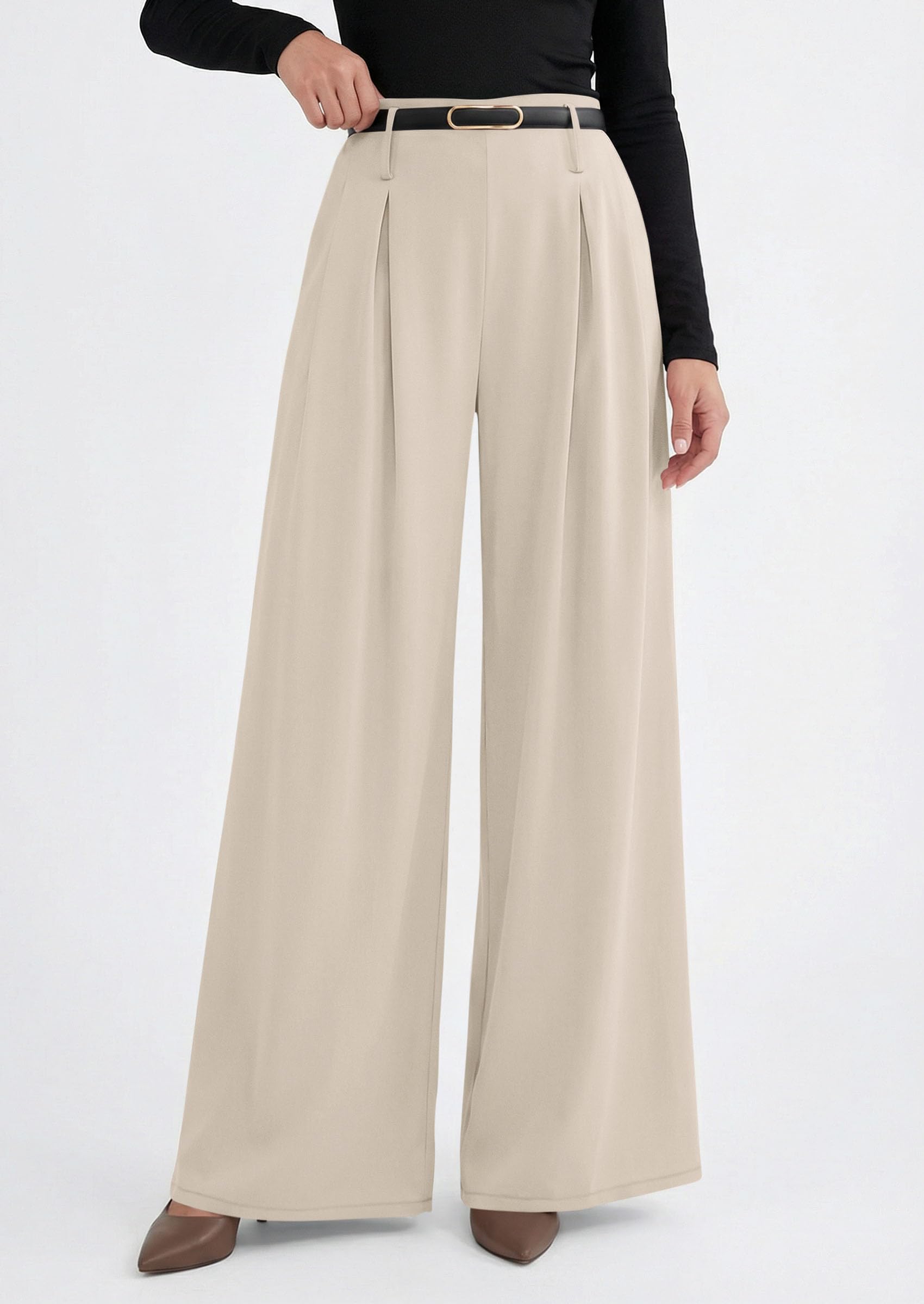 Womens Wide Leg Dress Pants Flowy Trousers,Apricot,XL
