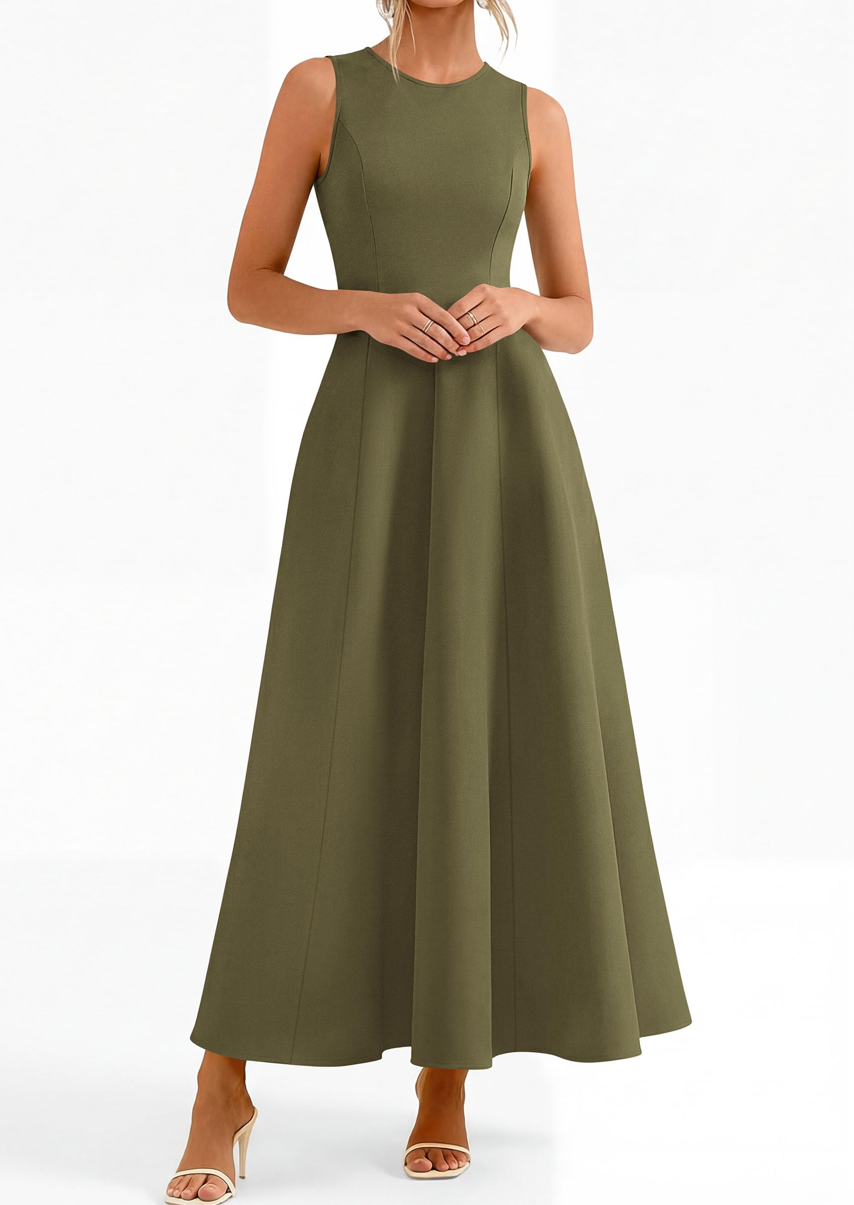 Women's Sleeveless Summer Elegant Maxi Dresses, Army Green,S
