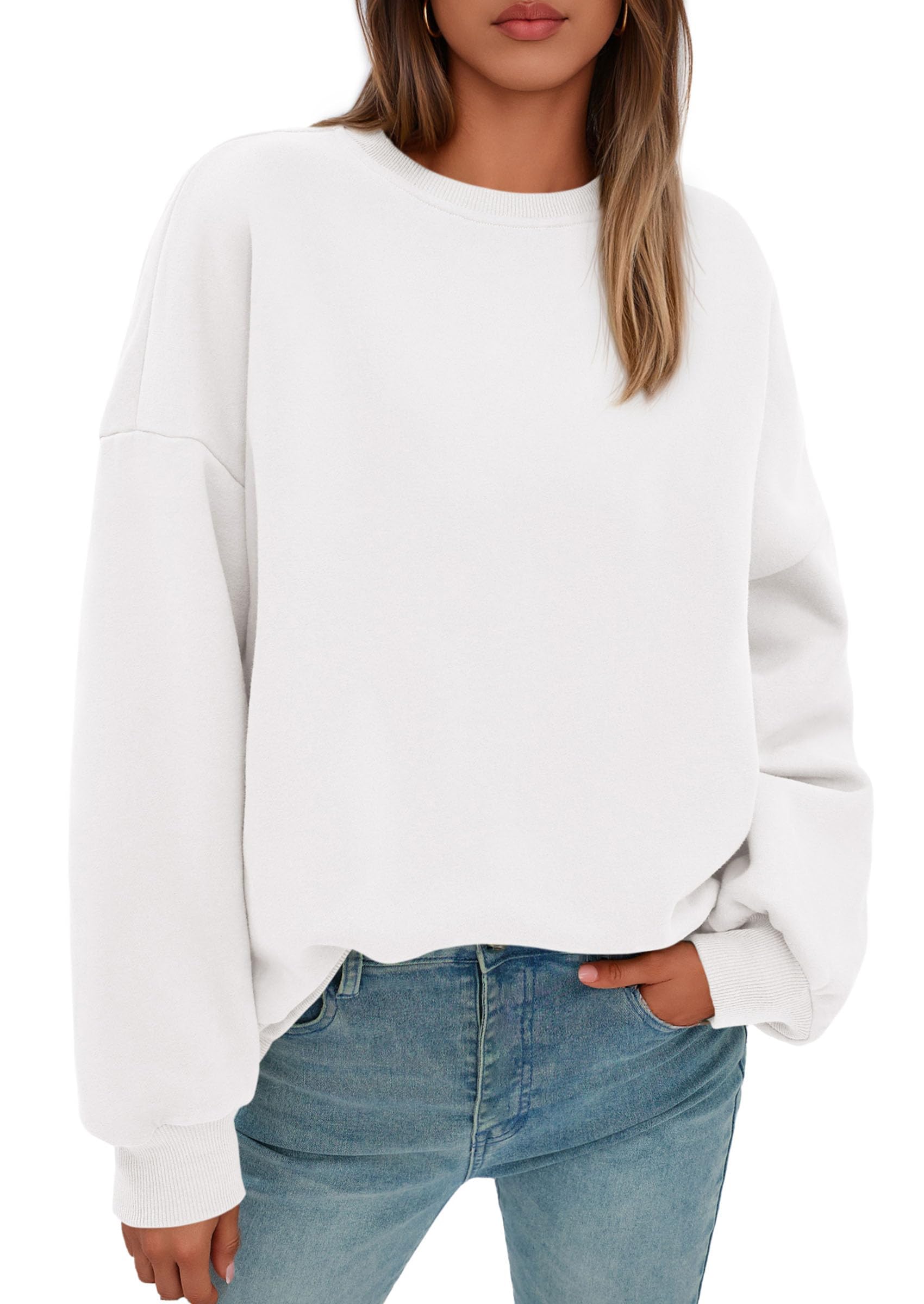 Womens Oversized Crewneck Sweatshirt 2026 Fall Outfits White
