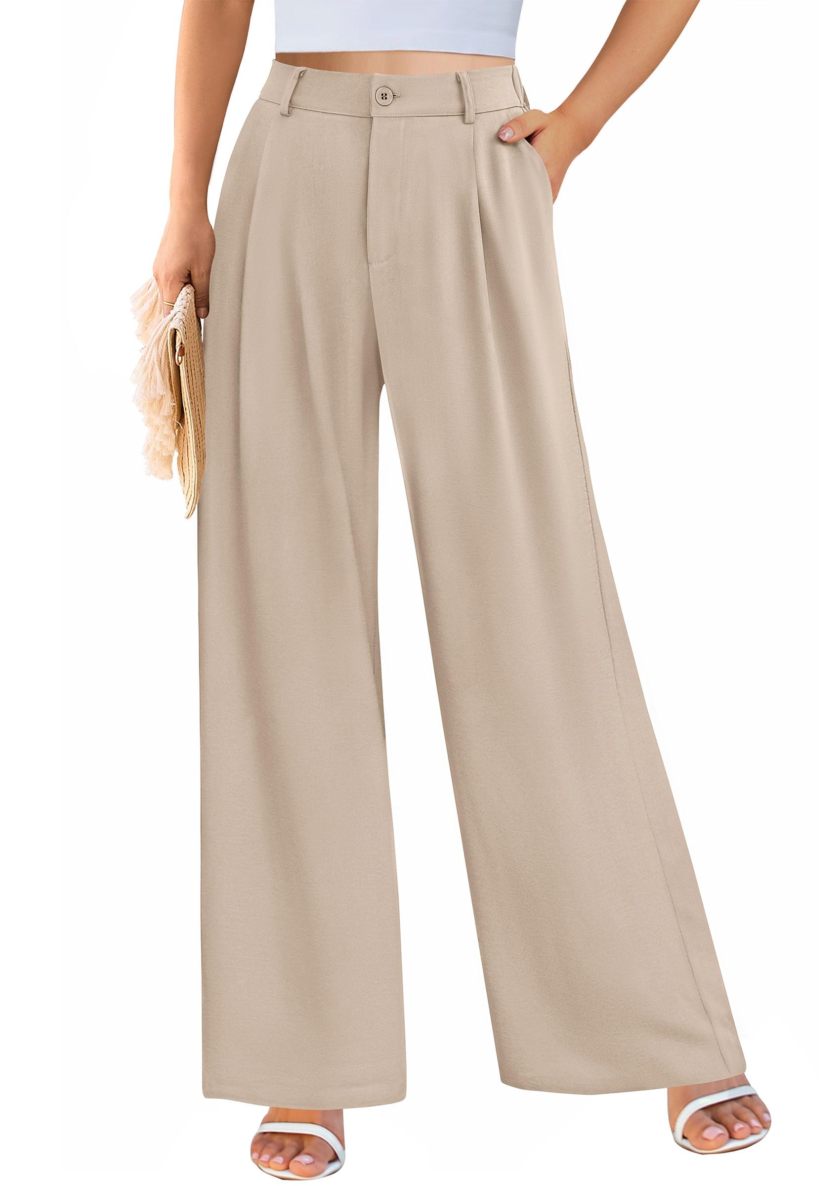 Women's Flowy Wide Leg Dress Pants,Light Khaki,S