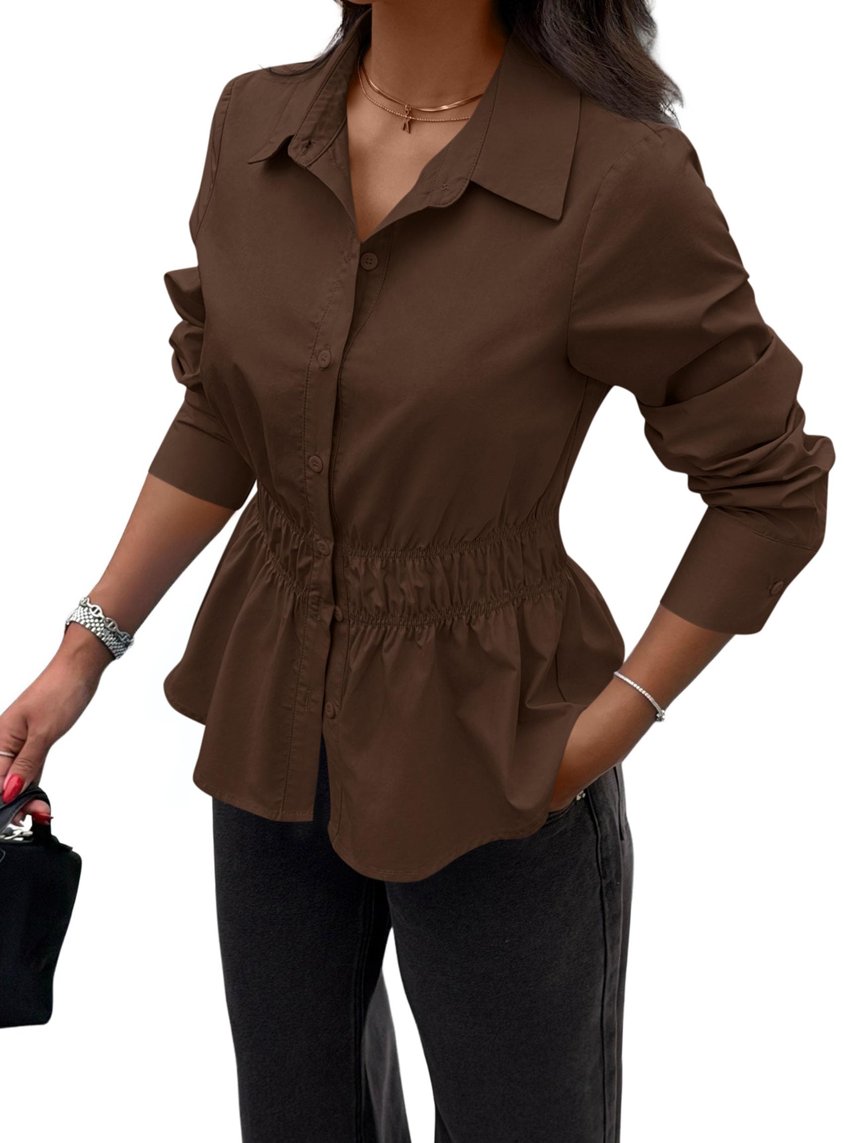 Women's Peplum Button Down Work Shirts Business Casual Tops
