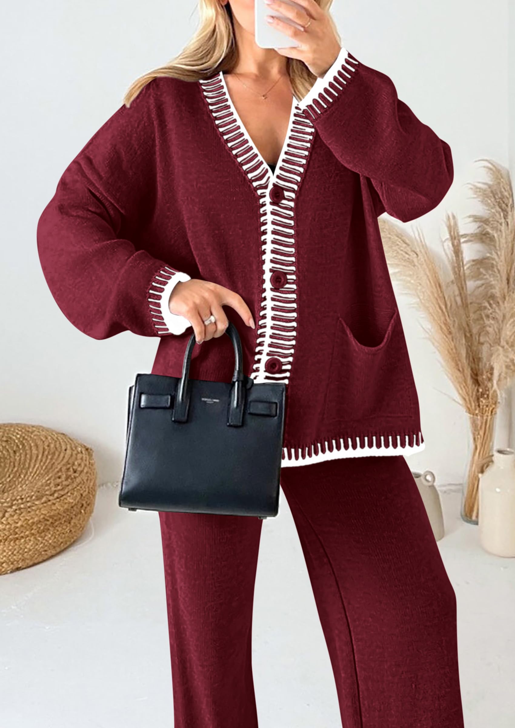 Women's Fall 2 Piece Matching Cozy Knit Sweater Lounge Sets