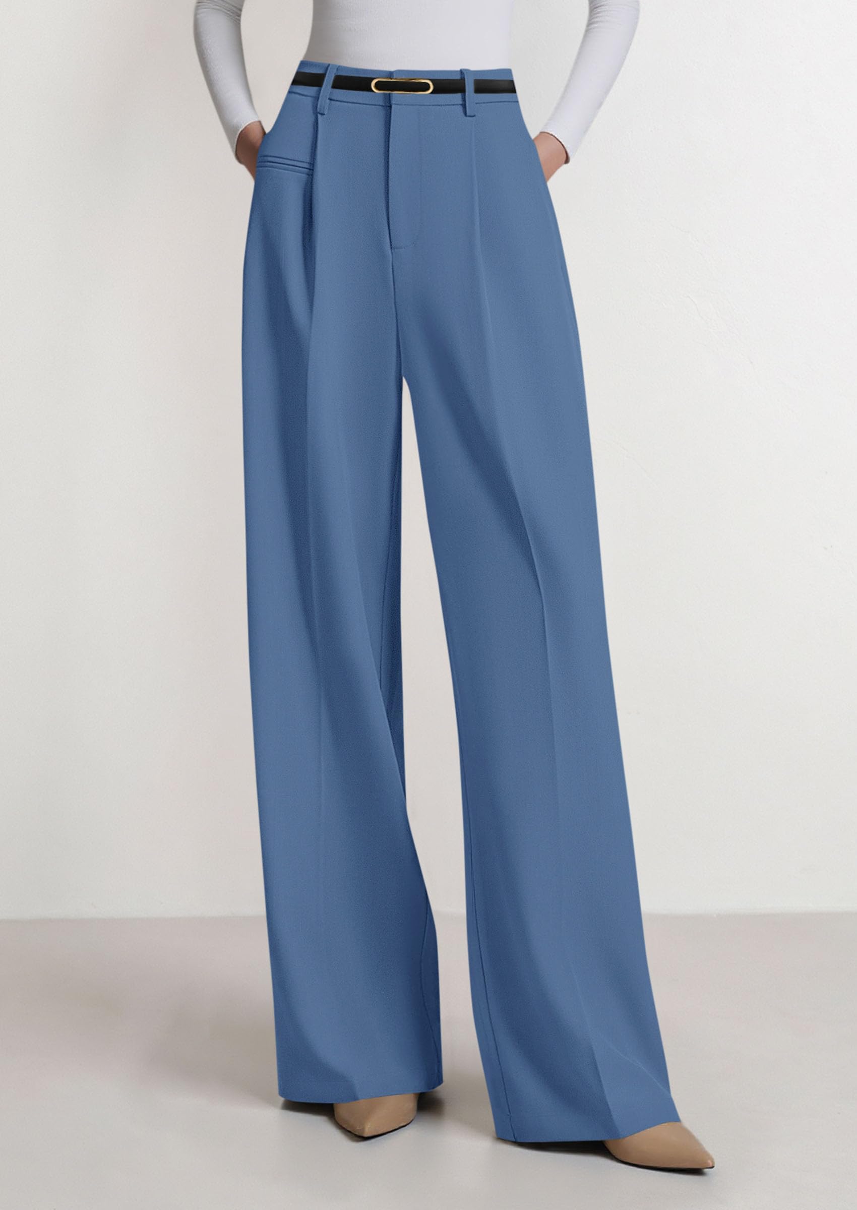 Women's Tailored Wide Leg Work Dress Pants,Grey Blue,S