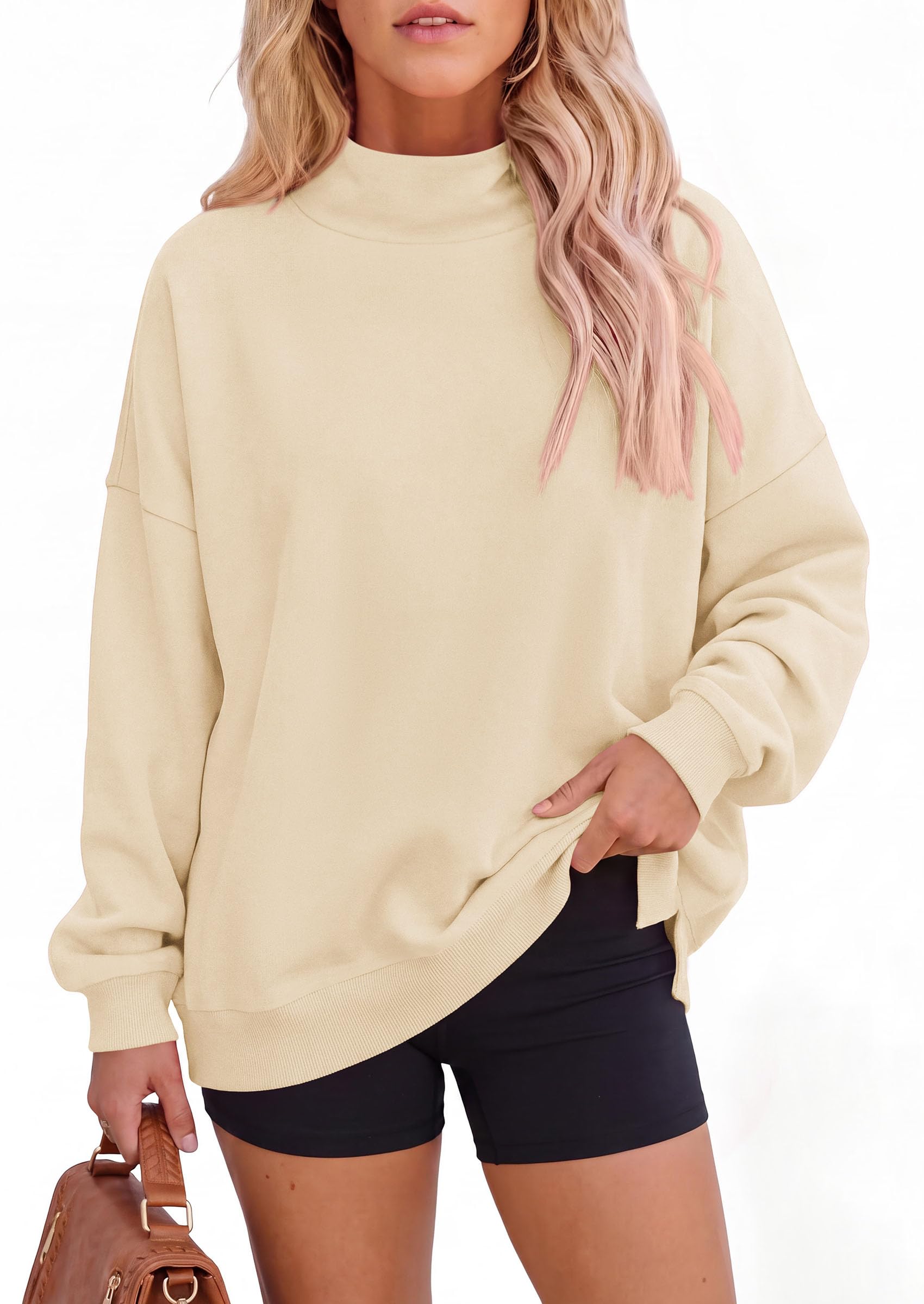 Womens Mock Neck Sweatshirt Oversized Pullover Fall Outfits