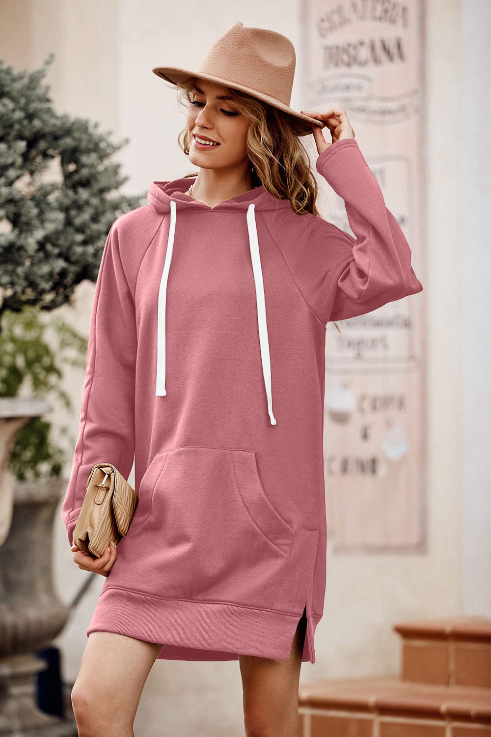 Sweatshirt for Women Fall Oversized Hoodie Dress,Pink,S