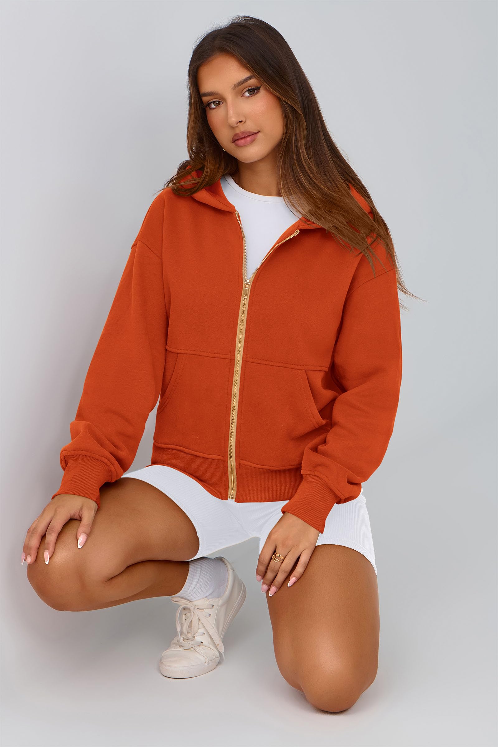 Hoodies for Women Fall Fashion Zip Up Fleece Plain Sweatshirt