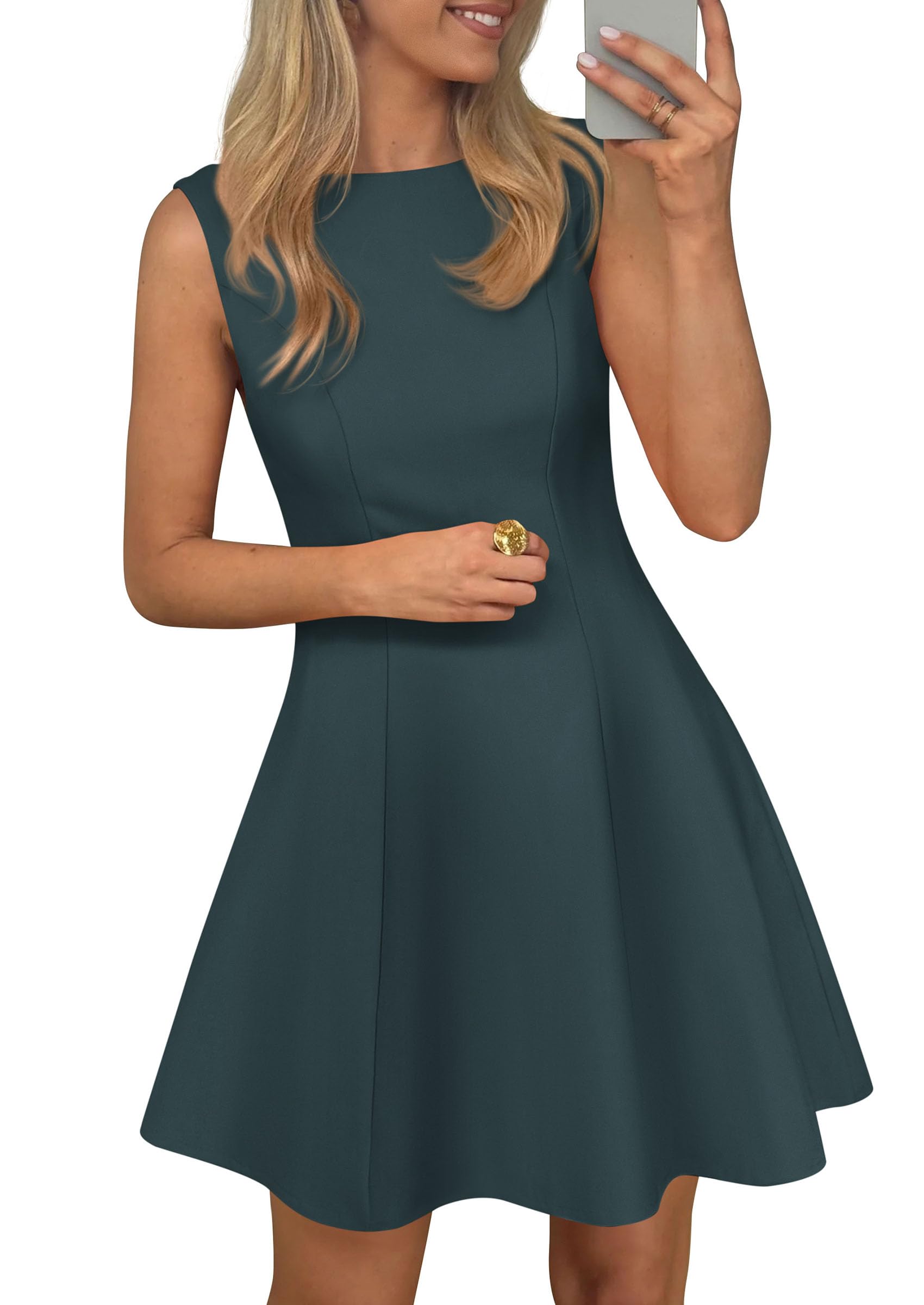 Women's Formal Boat Neck A Line Mini Dress,Dark Cyan,XS