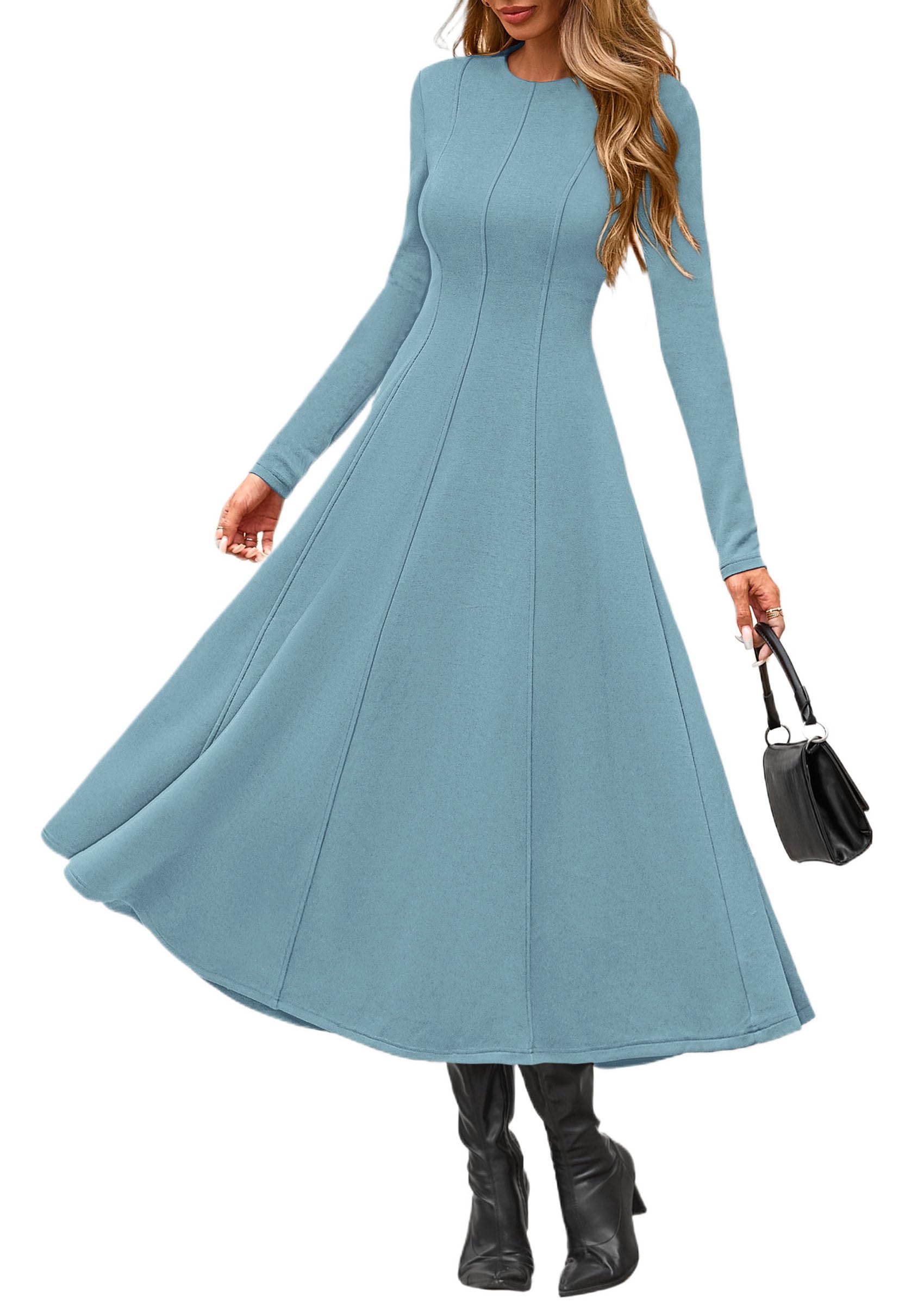 Women's Fall Long Sleeve A Line Midi Elegant Cocktail Dress