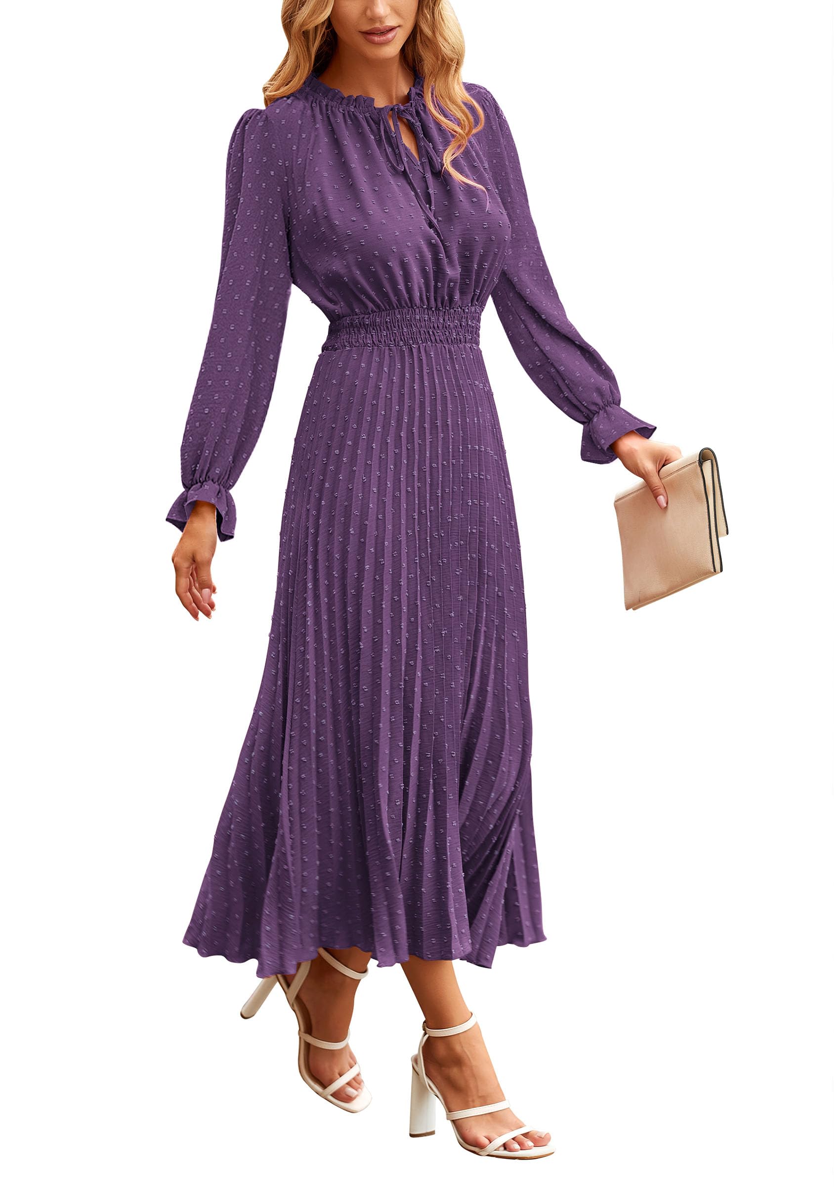 Women's Fall Midi Wedding Guest Dress(Dark Purple,Medium)