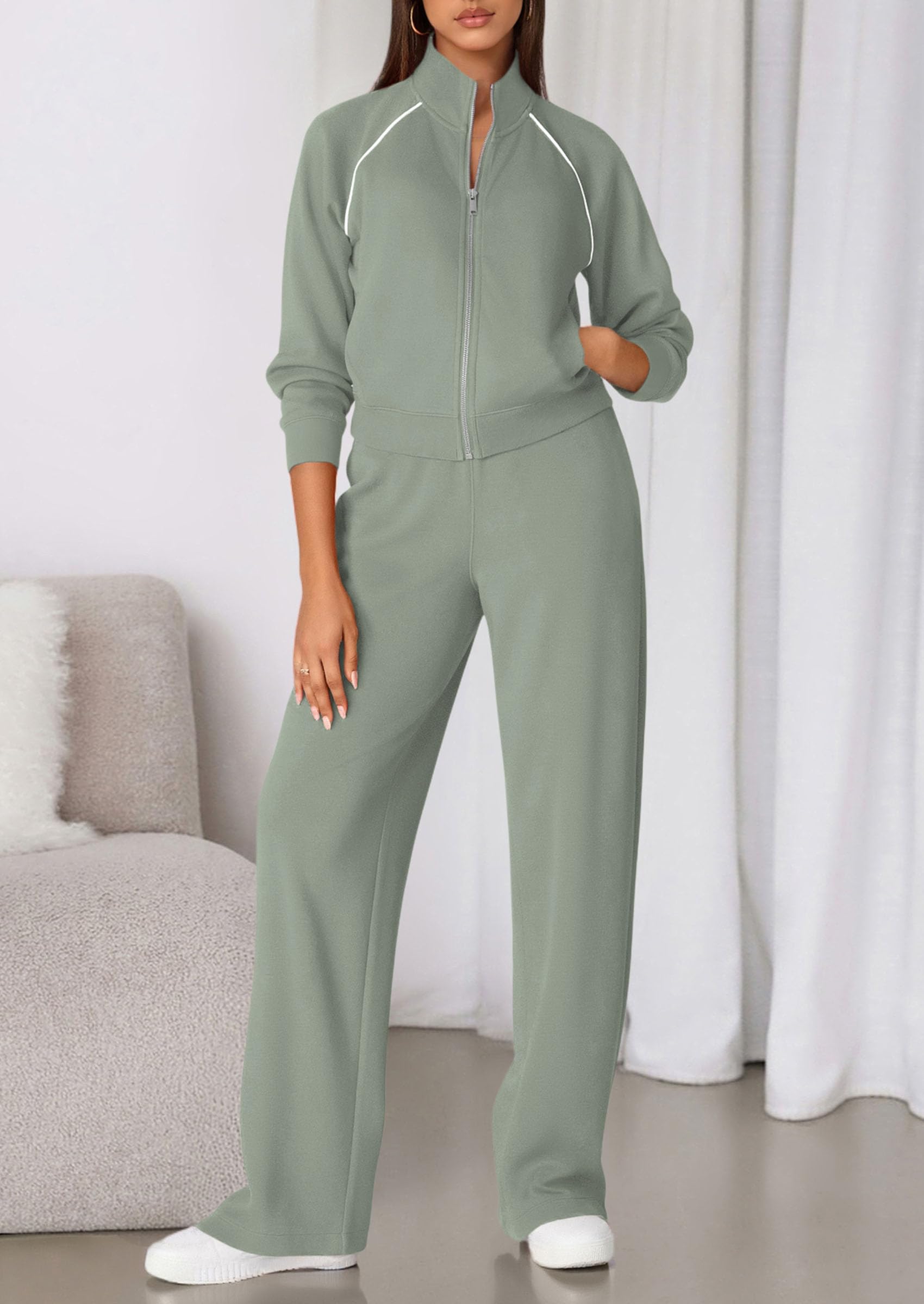 Women's 2 Piece Outfits Sweatsuits Lounge Sets,Sage Green,S