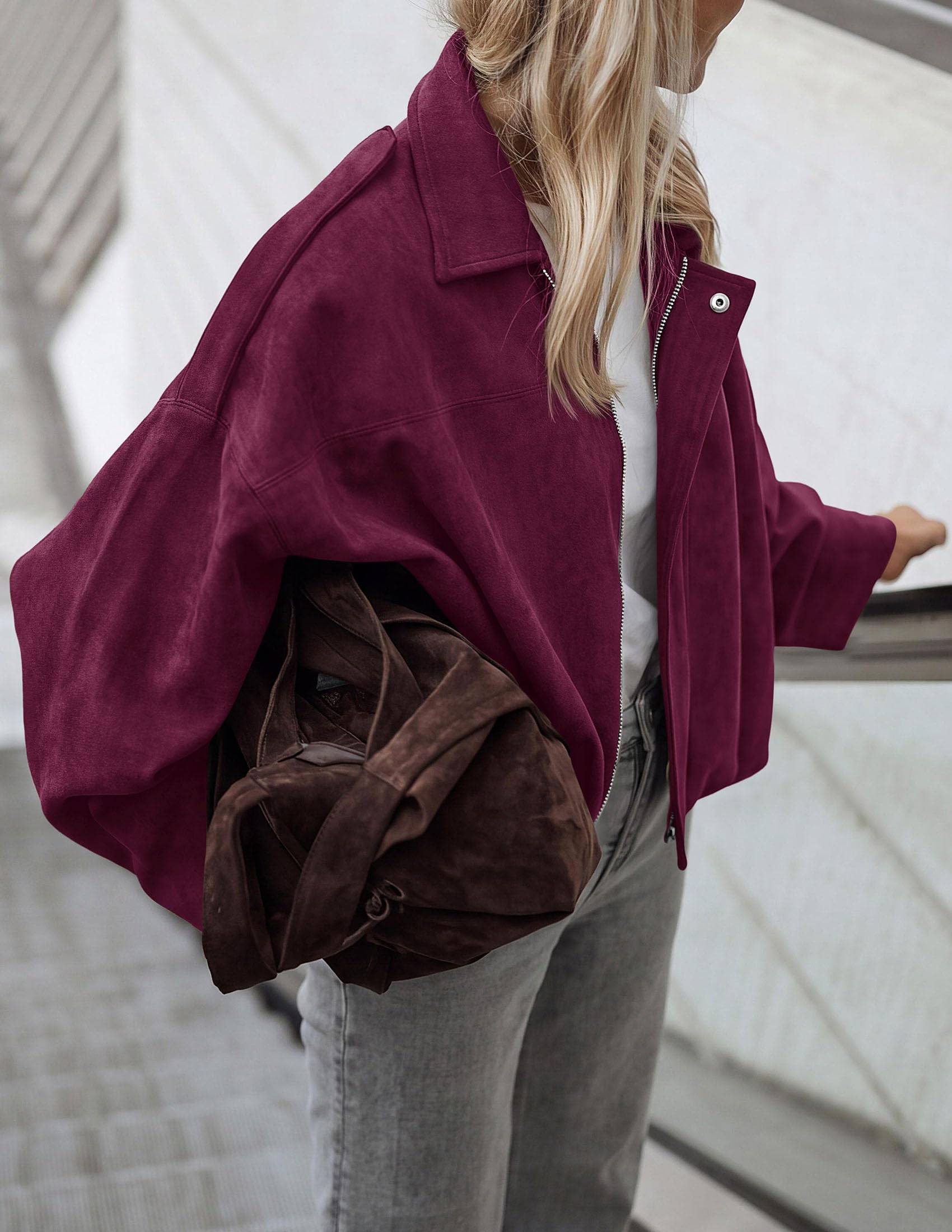 Faux Suede Jacket Women Fall Cropped Western Bomber Jacket