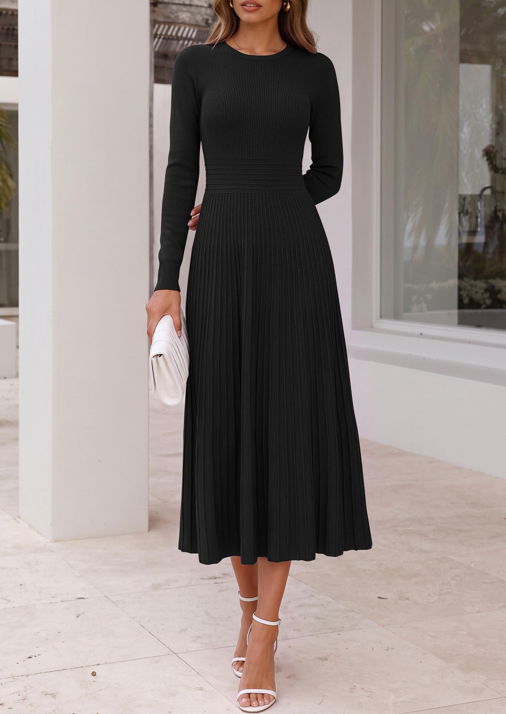 Women's Long Sleeve Knit Maxi Sweater Dress,Black,S