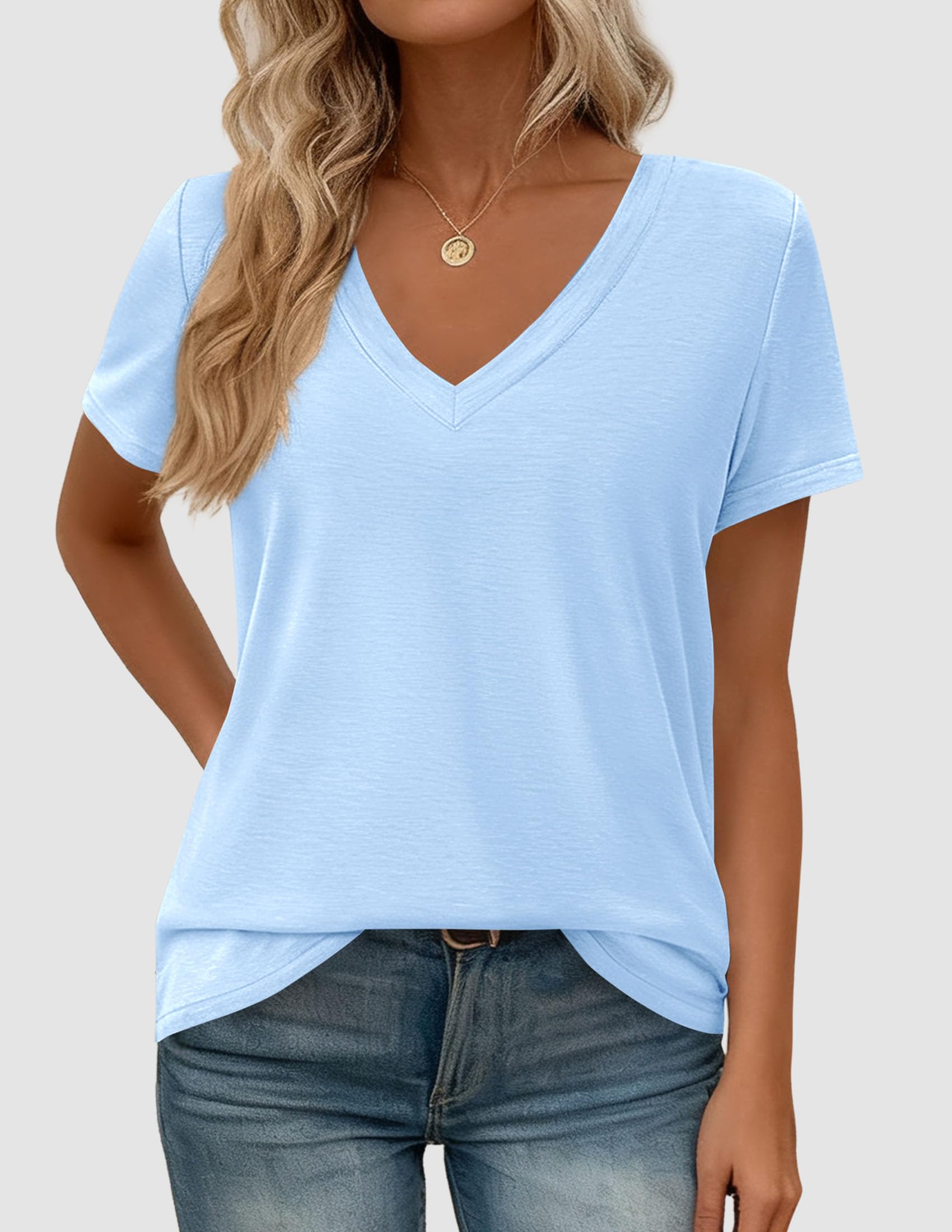Womens Tops Short Sleeve Oversized Tshirts, Light Blue,S