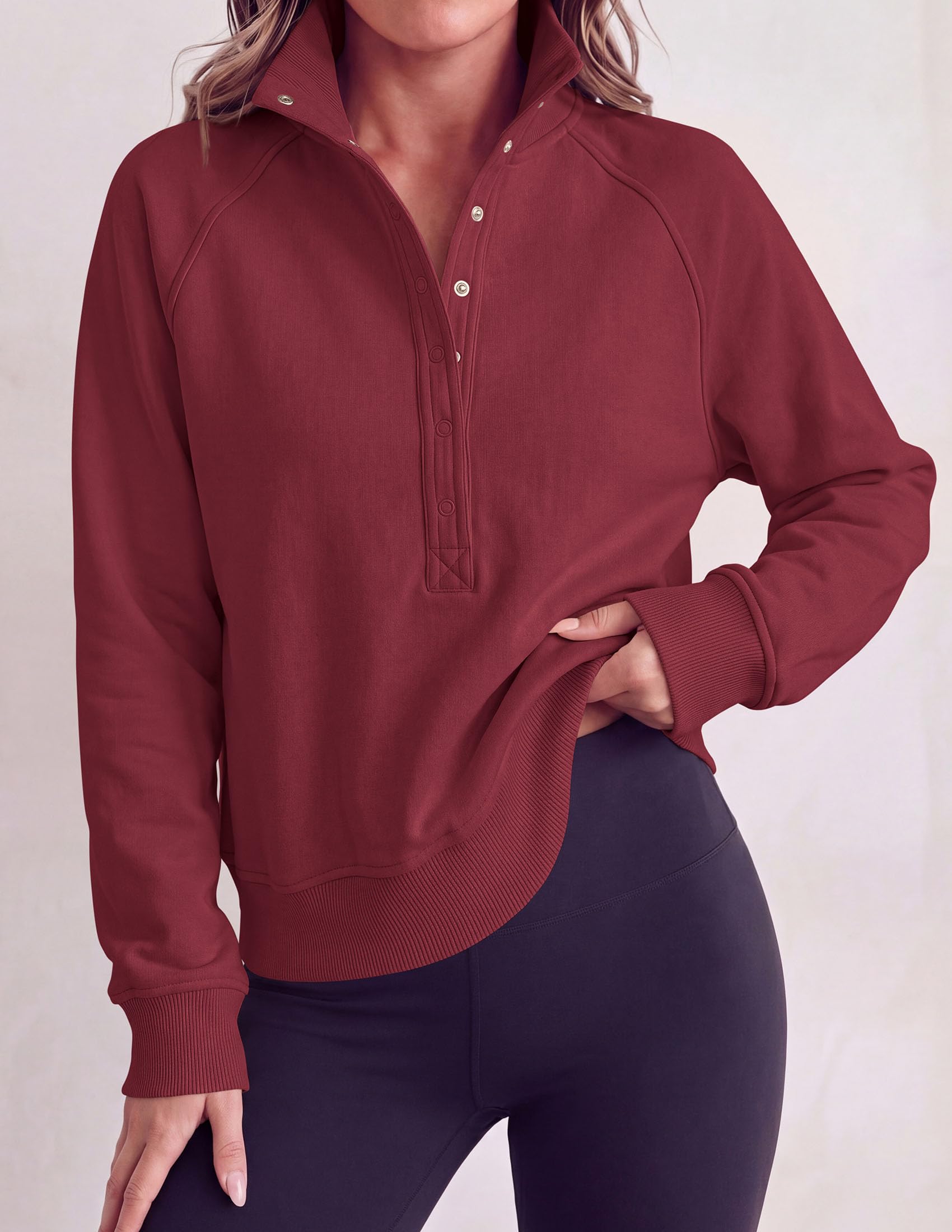 Women's Fall Oversized Sweatshirts Mock Neck Henley Pullover