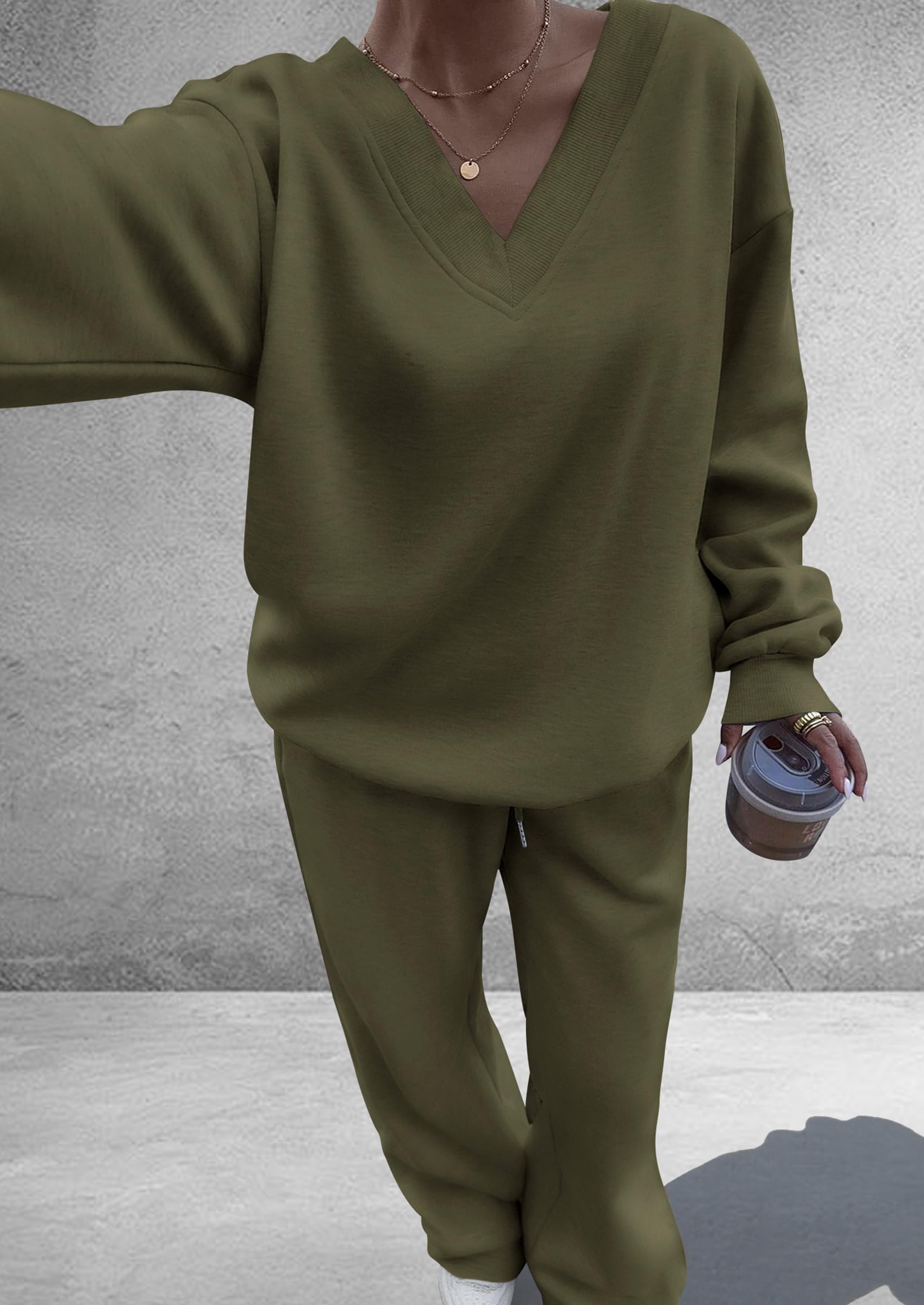 Womens 2 Piece Outfits Fall Sweatsuits,Army Green,S