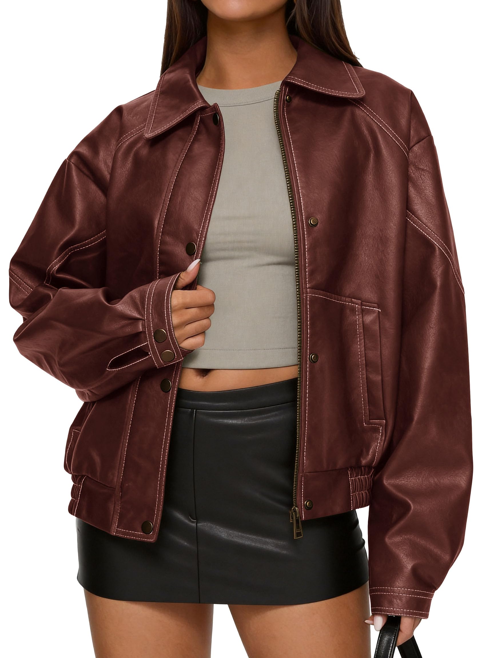 Womens Oversized Faux Leather Jacket Fall Winter Outfits