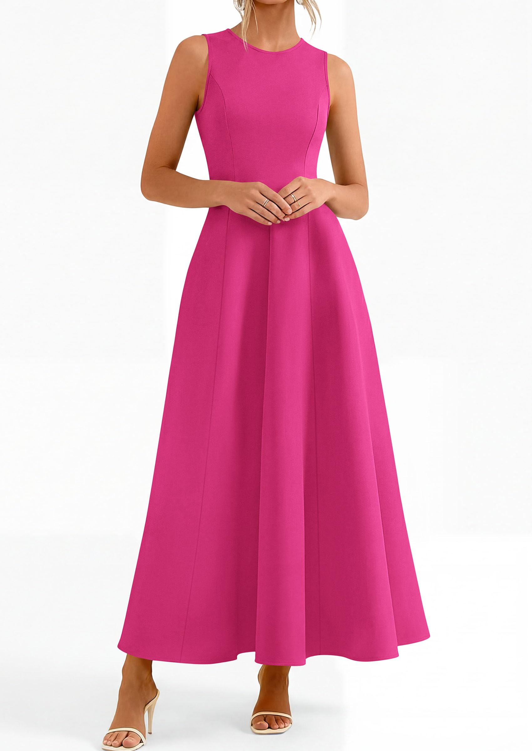 Women's Sleeveless Summer Elegant Maxi Dresses, Hot Pink,S
