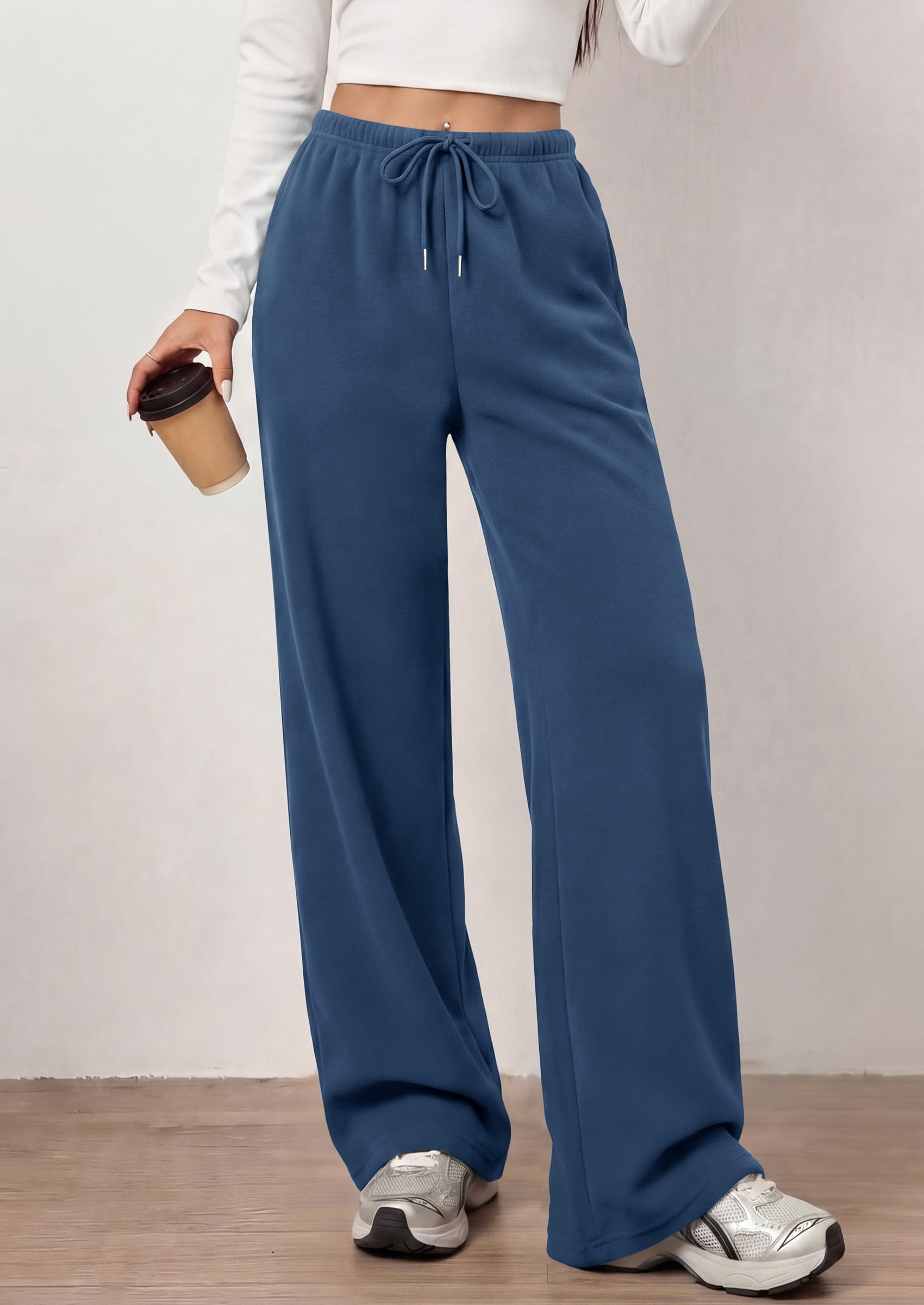 Womens Wide Leg Sweatpants Fleece Fall Sweat Pants,Grey Blue