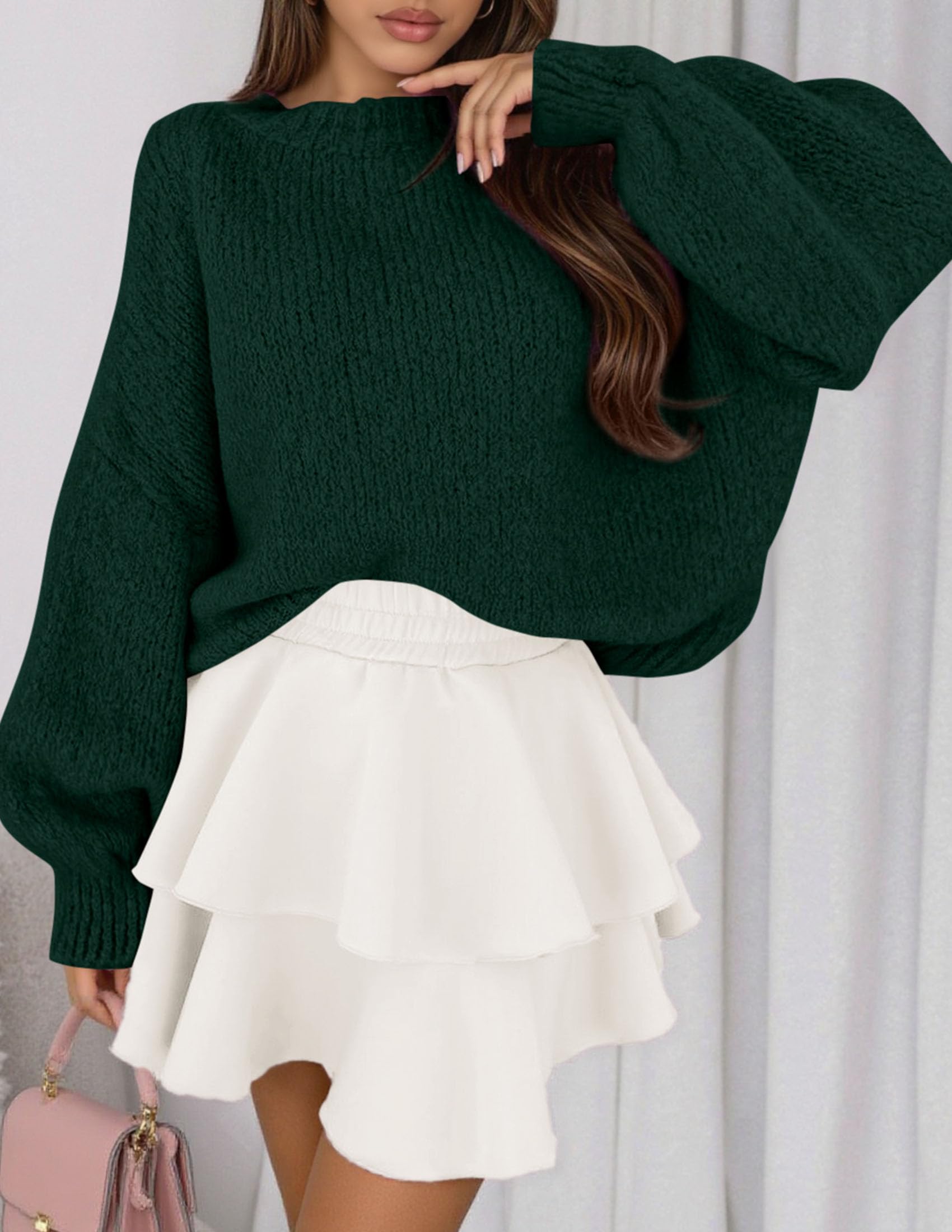 Women's Chunky Knit Oversized Pullover Sweaters,Dark Green,S