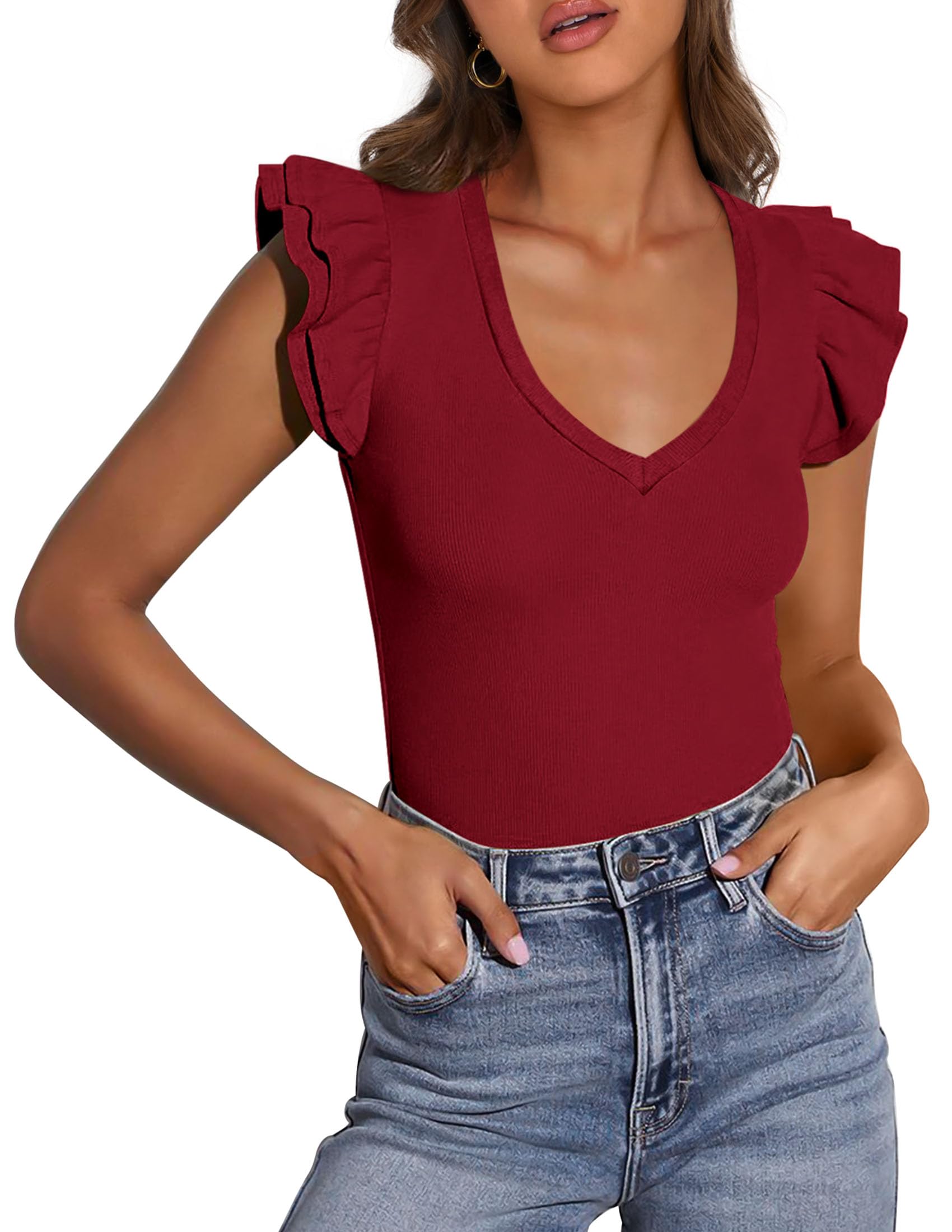 Womens Sleeveless Slim Fit T Shirts,Wine Red,S
