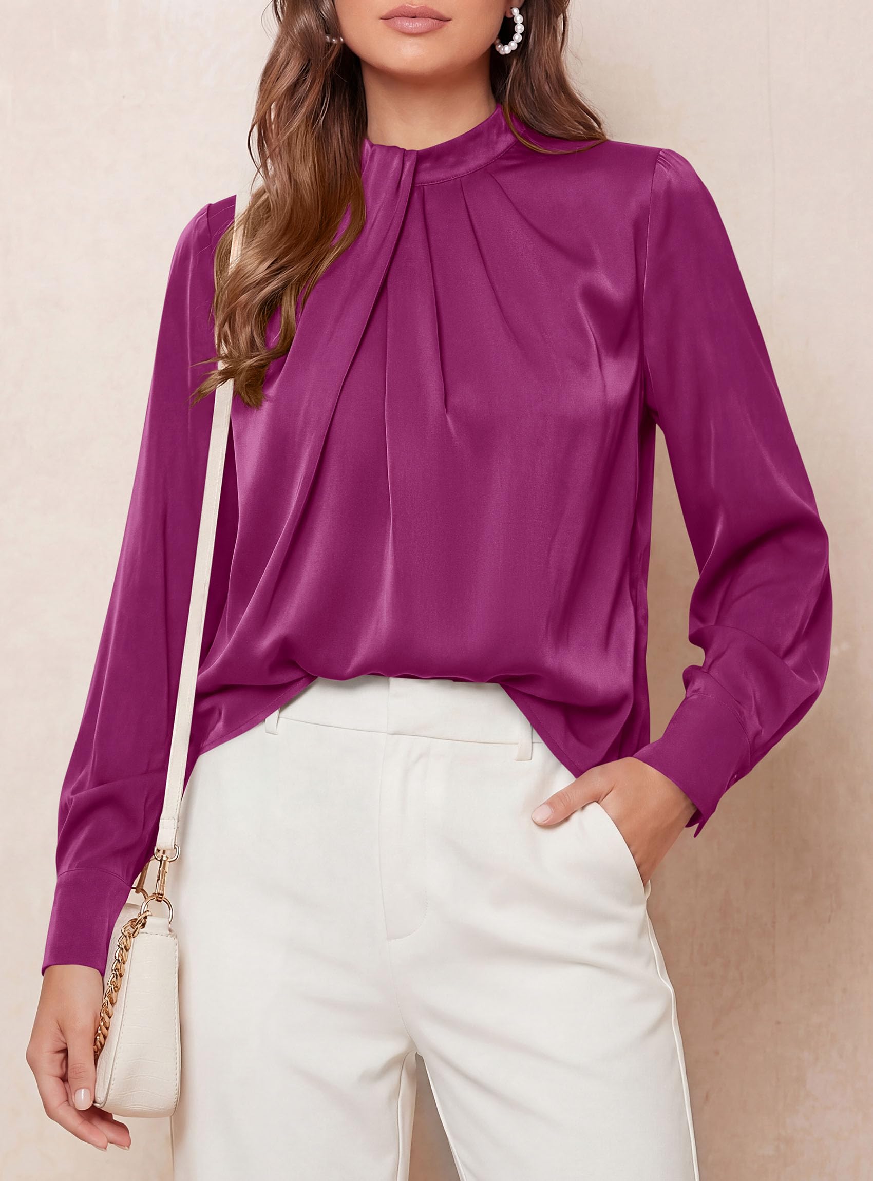 Satin Blouses for Women Dressy Casual Long Sleeve Shirts