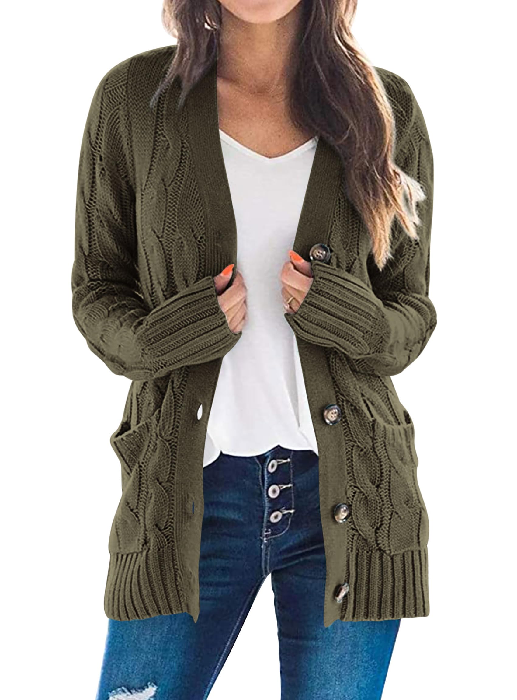 Women Chunky Cable Knit Cardigan Sweaters Fall Fashion Clothes