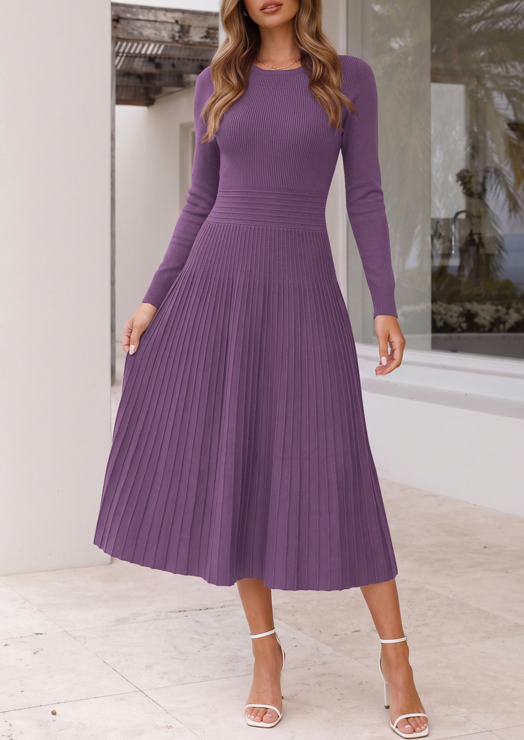 Women's Long Sleeve Knit Maxi Sweater Dress,Grey Purple,S
