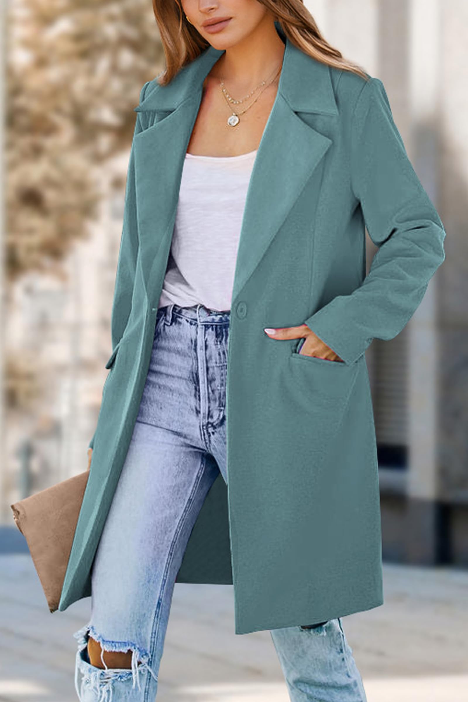 Women's Business Casual Long Blazer Jackets(Blue Green,S)
