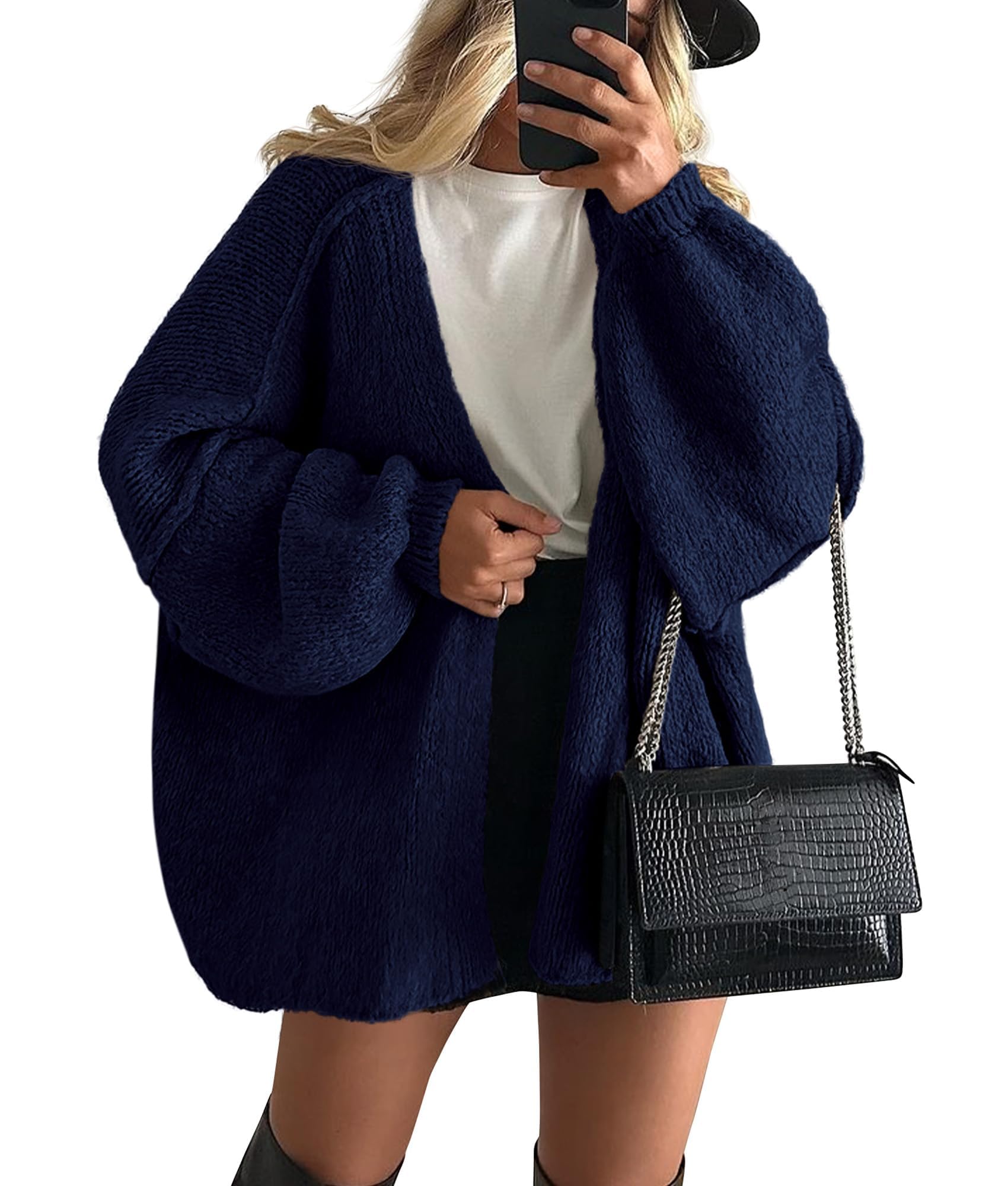 Womens Open Front Oversized Cardigan Sweaters,Navy,XS