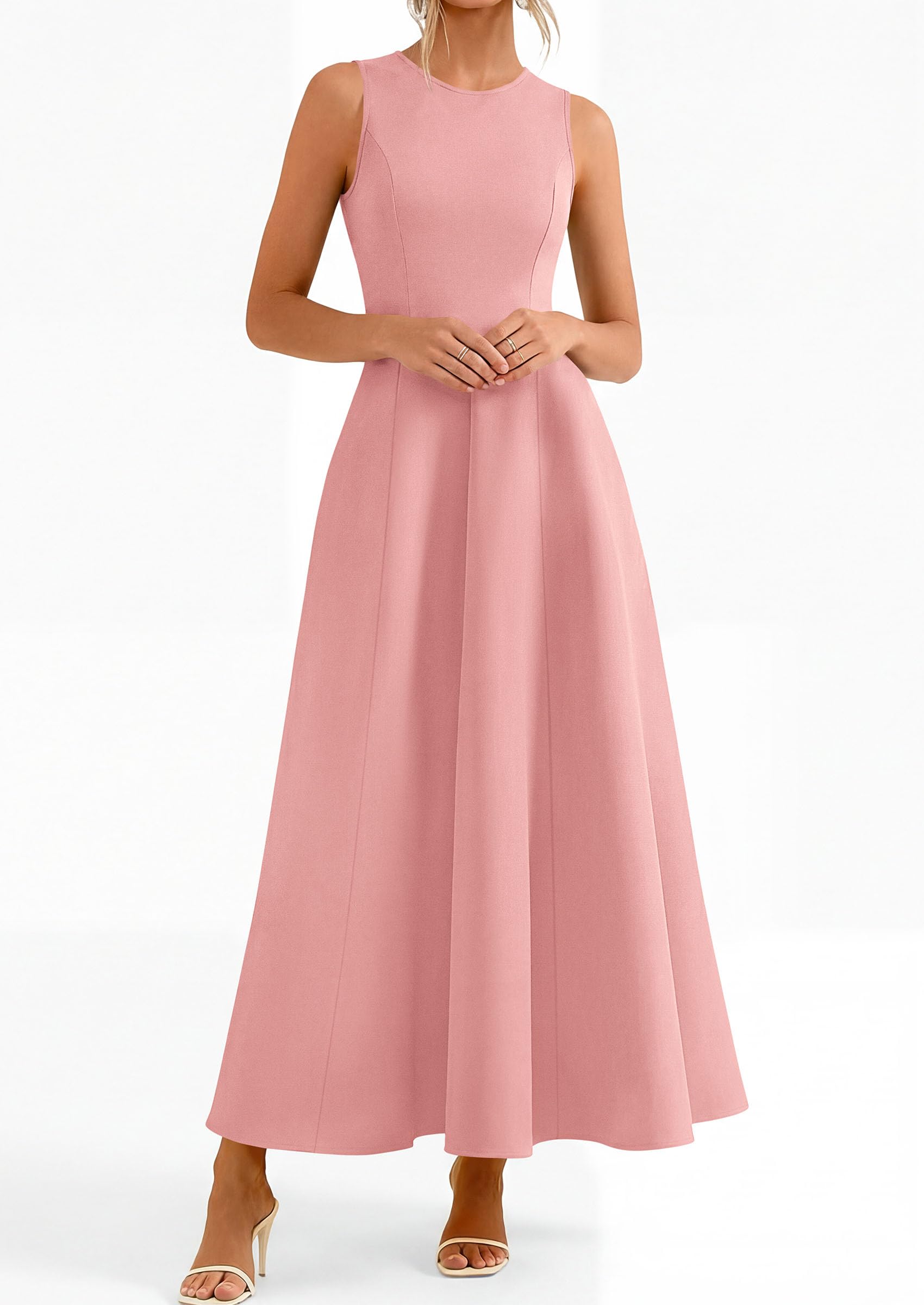 Women's Sleeveless Summer Elegant Maxi Dresses, Pink,S