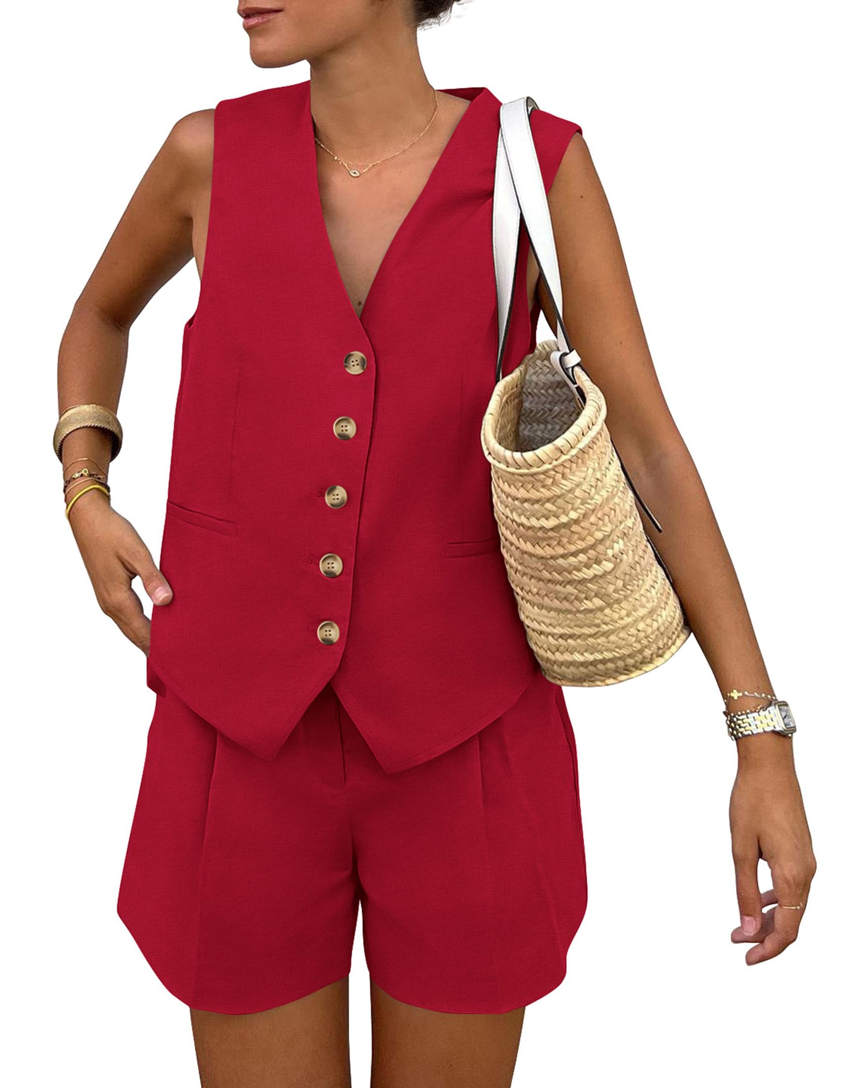 Women's Summer Two Piece Outfits Sets (Red,X-Small)