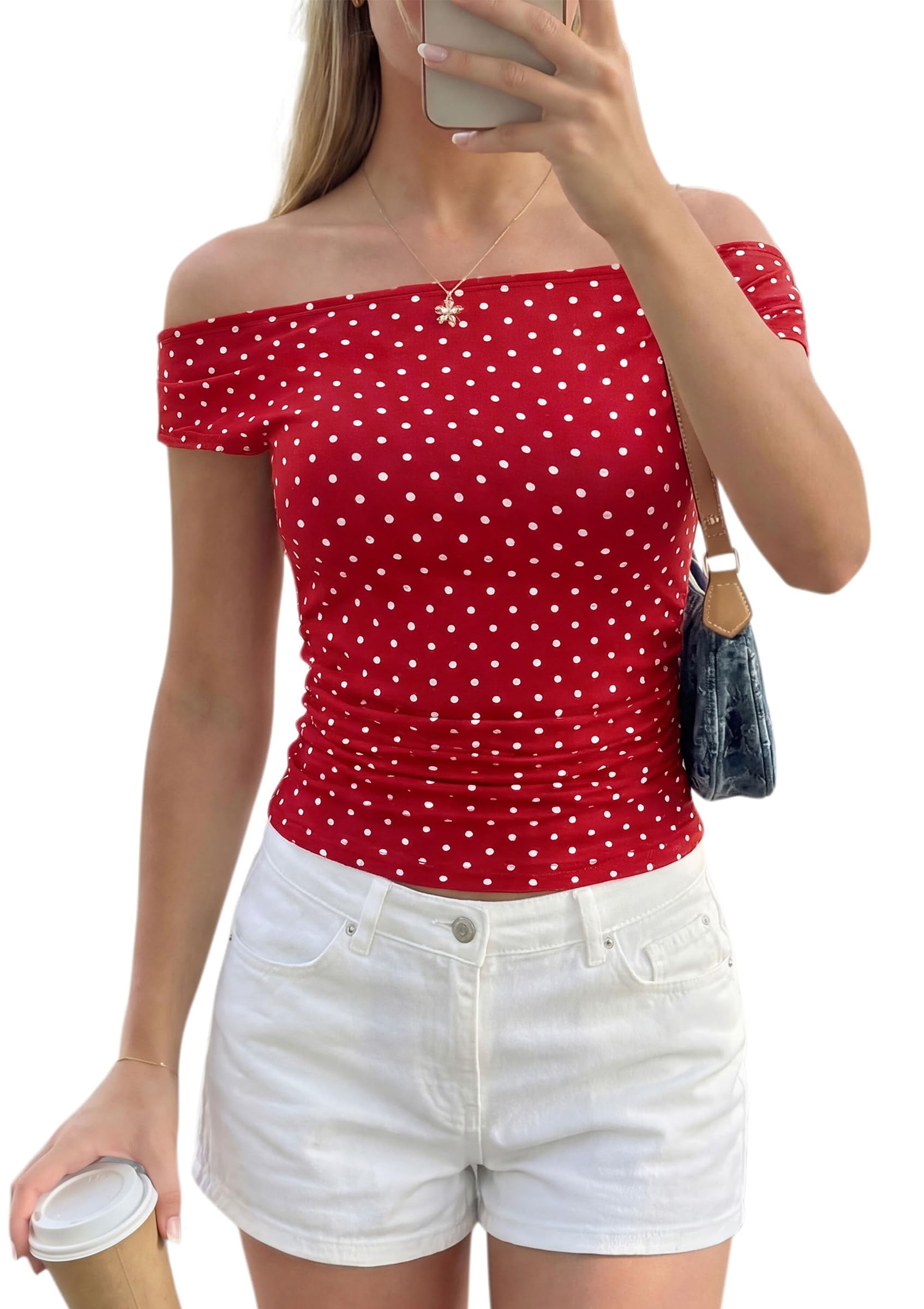Women's Summer Off The Shoulder Tops Cute Ruched Shirts