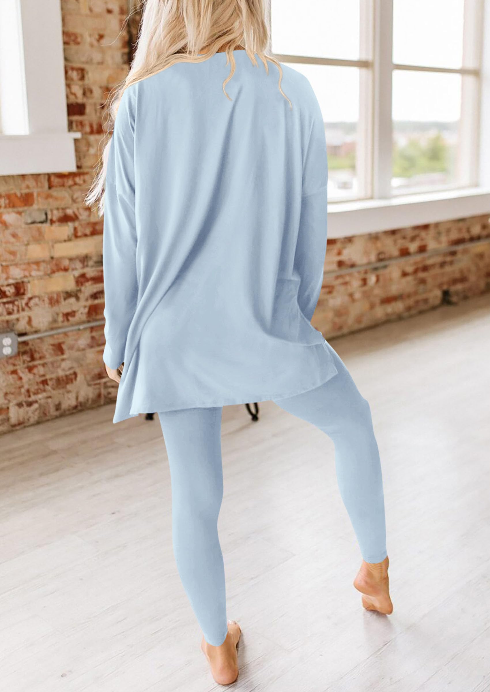 Women's 2 Piece Outfits Matching Lounge Sets,Light Blue,S