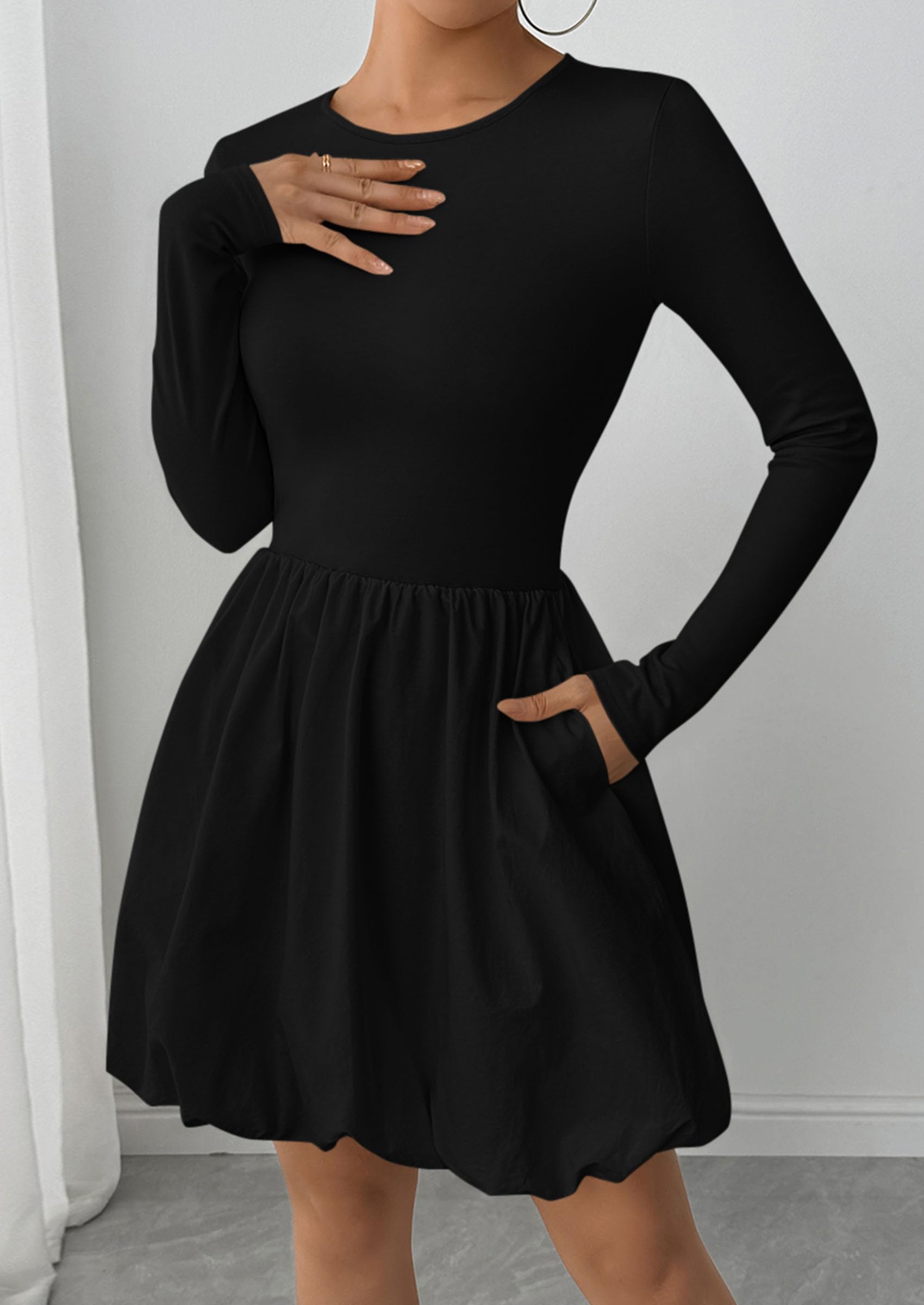 Fall Dresses for Women 2026 Bubble Mini Dress,Black,S
