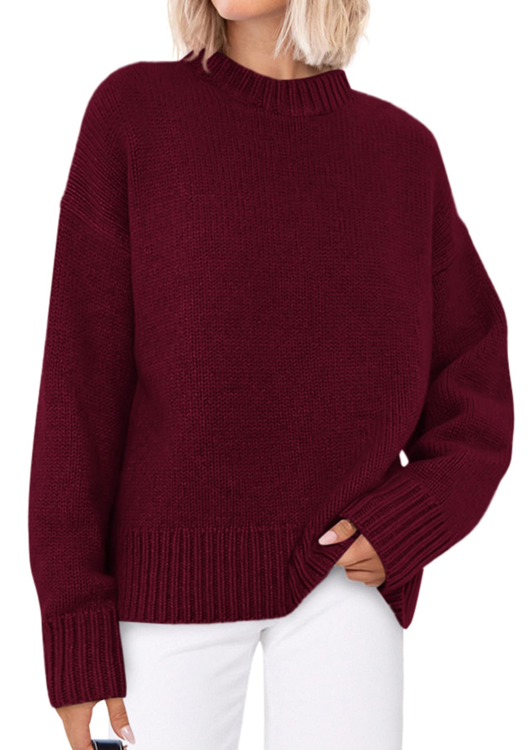 Casual Rollneck Sweater Womens Fall Fashion 2026 Wine Red,S